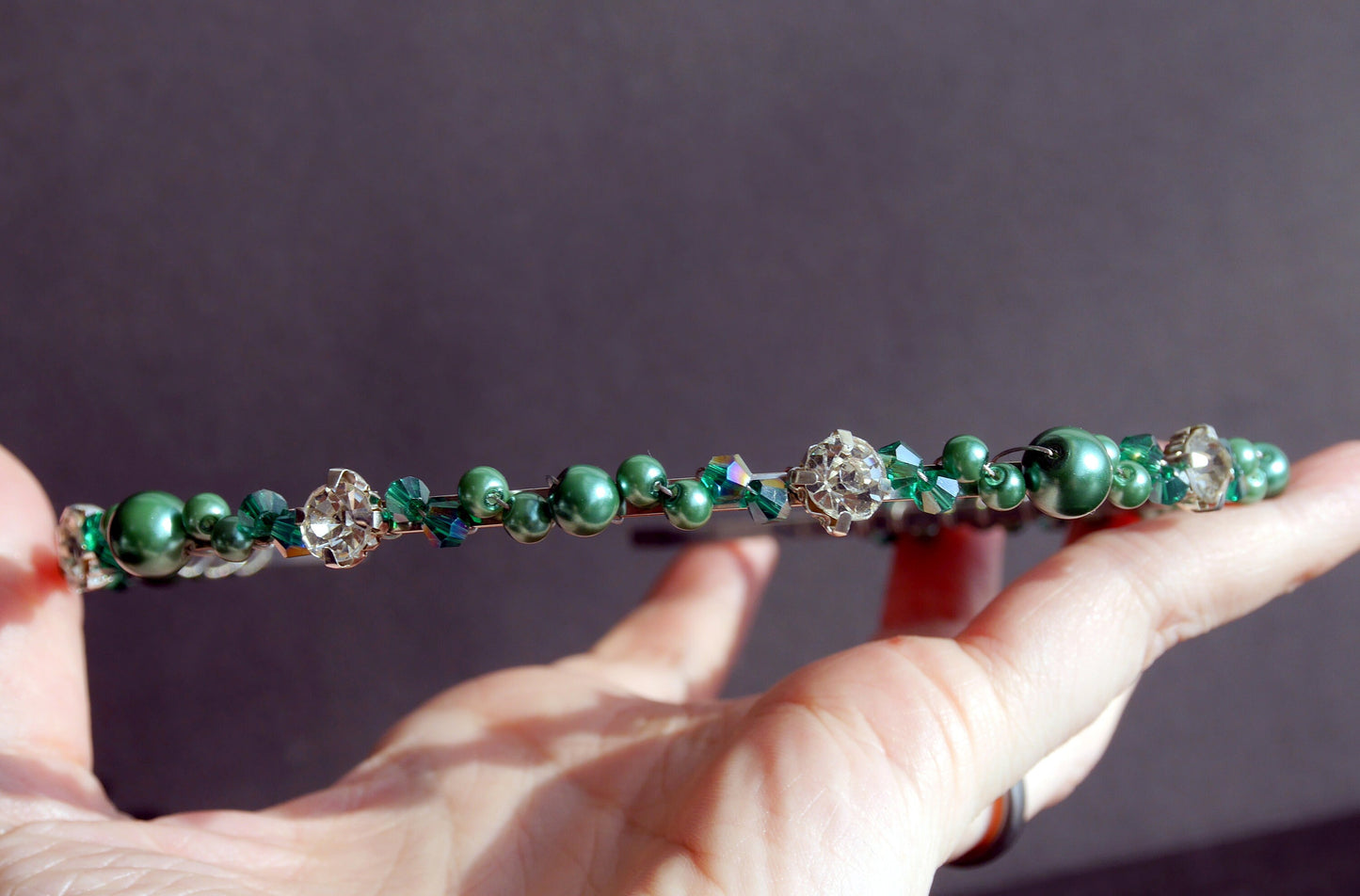 Peacock Green Pearl and Diamante Tiara Hair Accessory