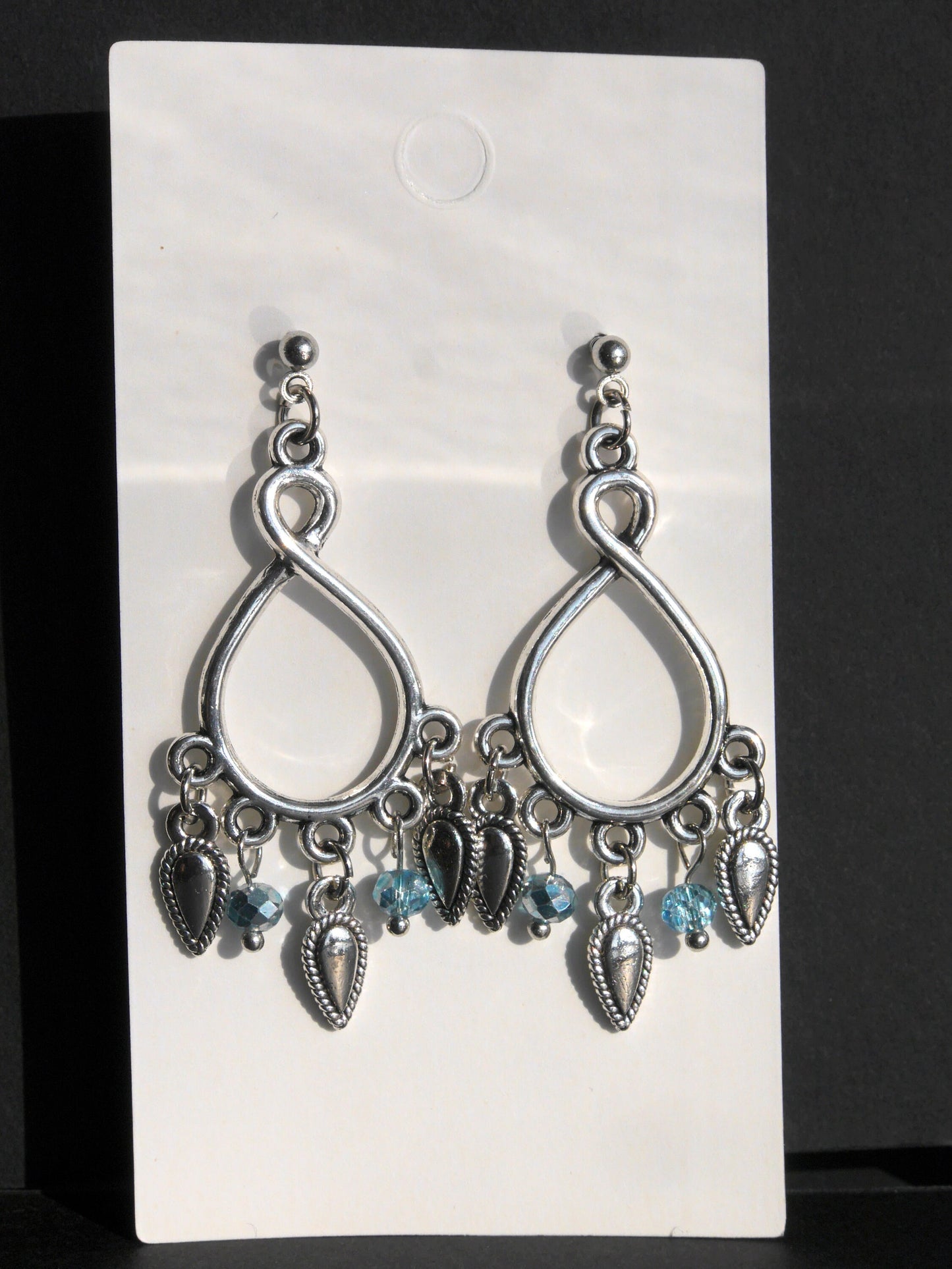 Silver and Blue Statement Dangle Filigree Earrings (Ear Hook, Stud and Clip On)