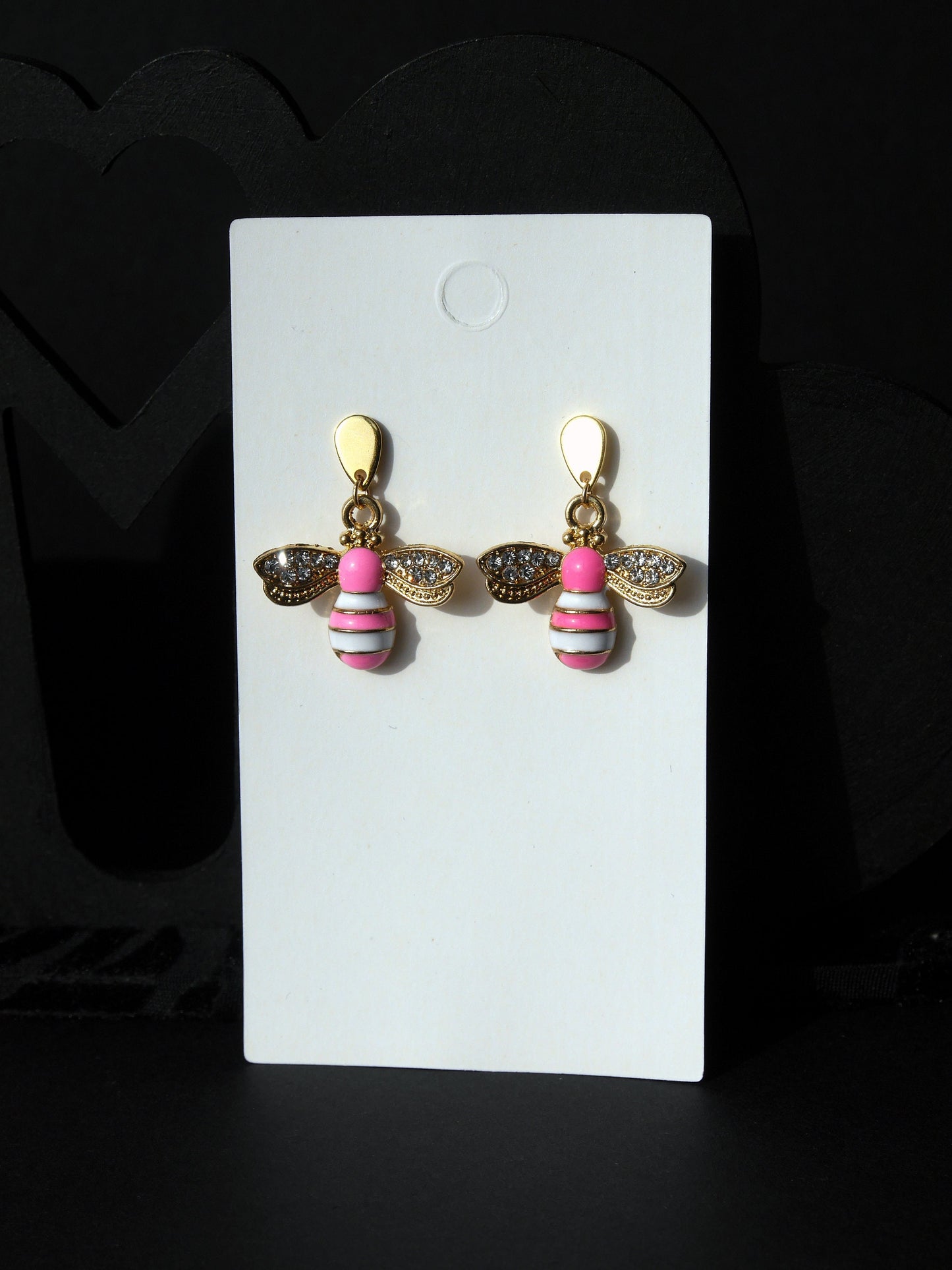 Stud Diamante Pink and Gold Honeybee Shaped Earrings