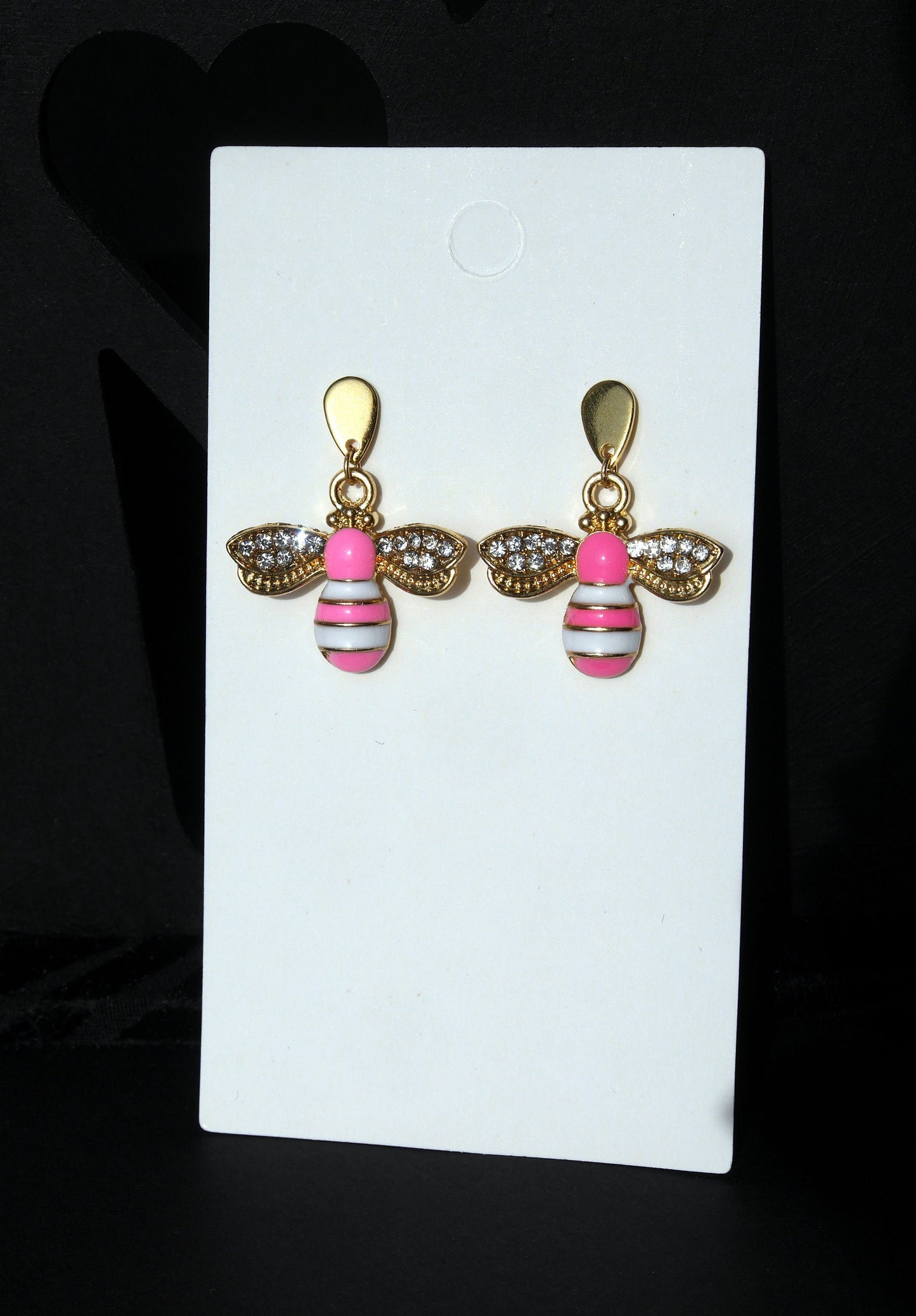 Stud Diamante Pink and Gold Honeybee Shaped Earrings