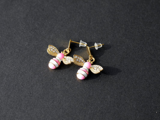 Stud Diamante Honeybee Earrings, Gold Toned Bumble Bee Earrings, Gold Toned Stud Honey Bee Earrings, Gold Honey Bee Earrings,