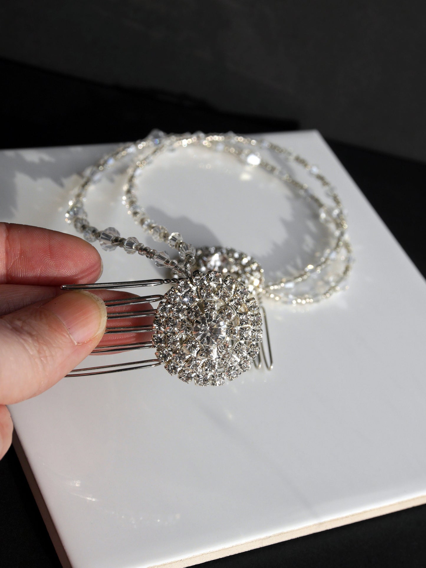 Circular Diamante Hair Chain Wedding Prom Hair Piece