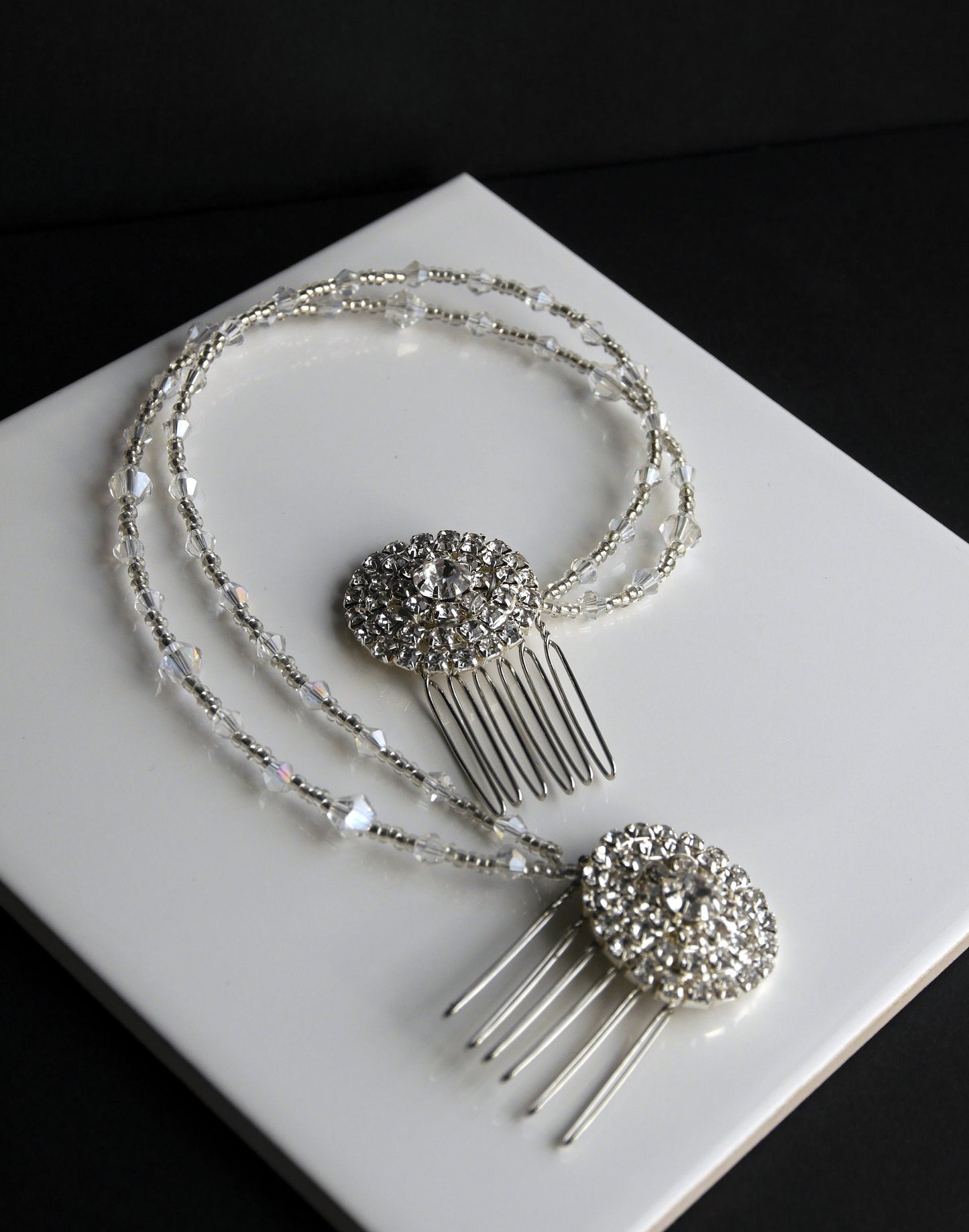 Circular Diamante Hair Chain Wedding Prom Hair Piece