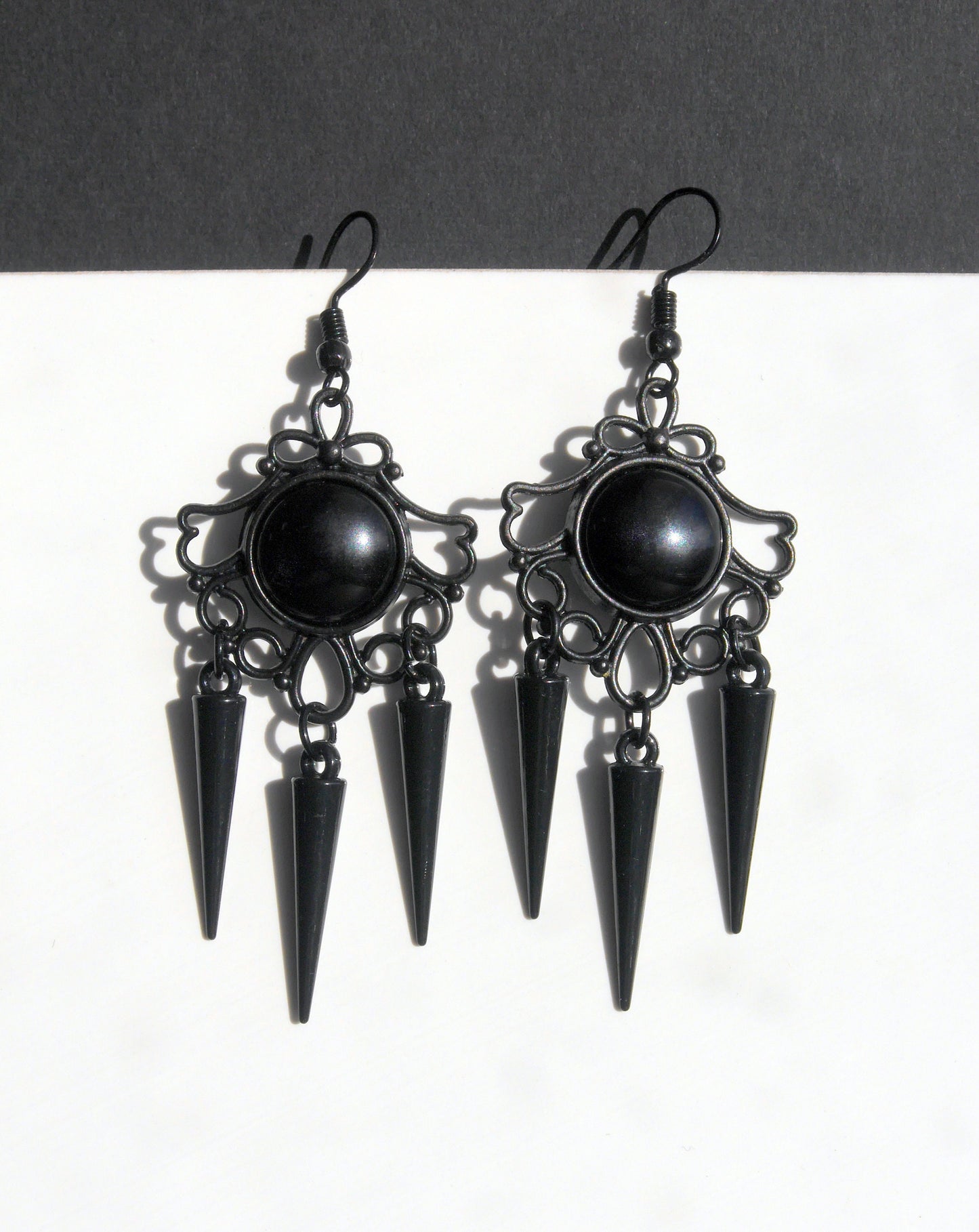 Gothic Black Spike Statement Filigree Earrings