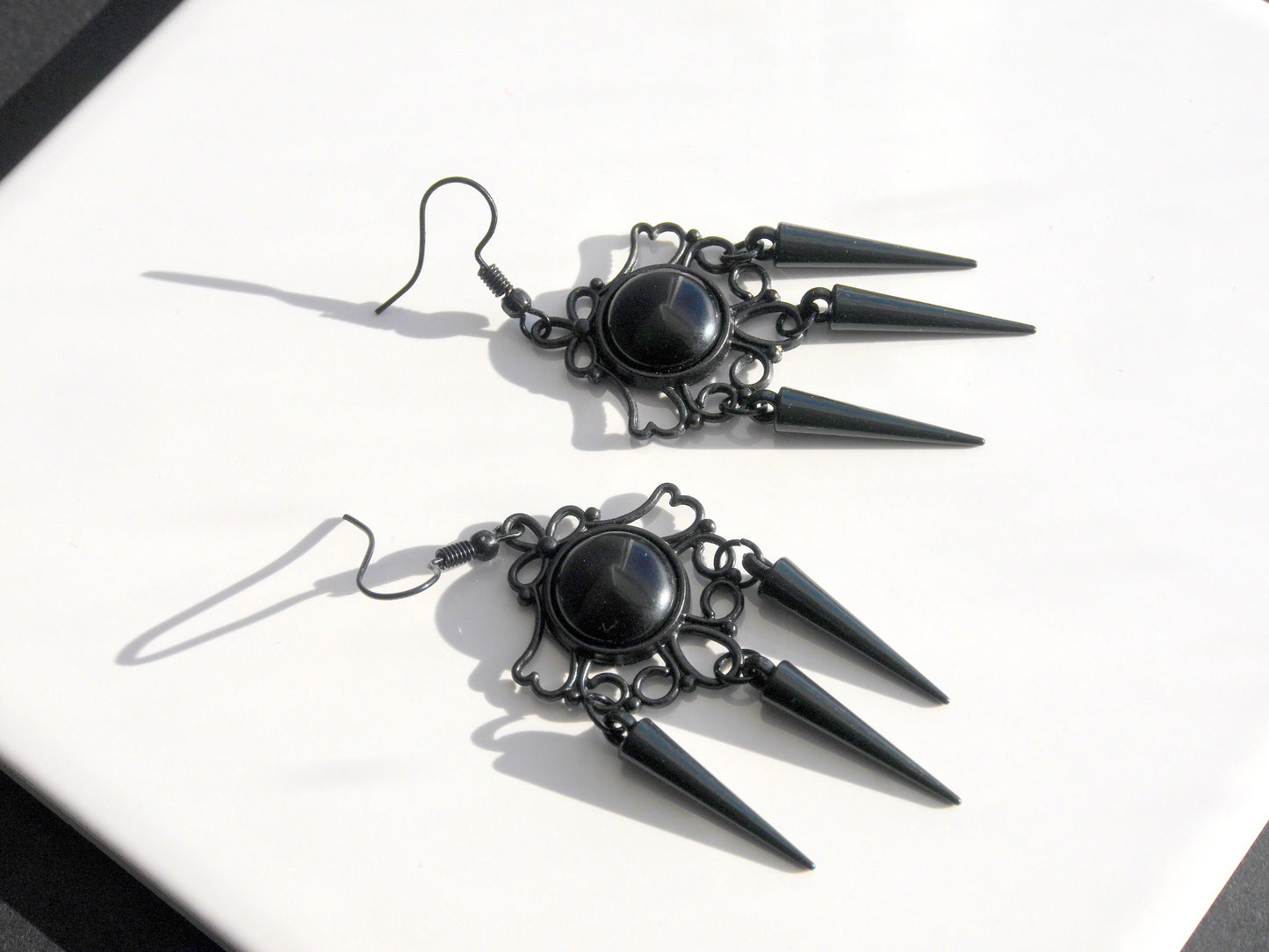 Gothic Black Spike Statement Filigree Earrings