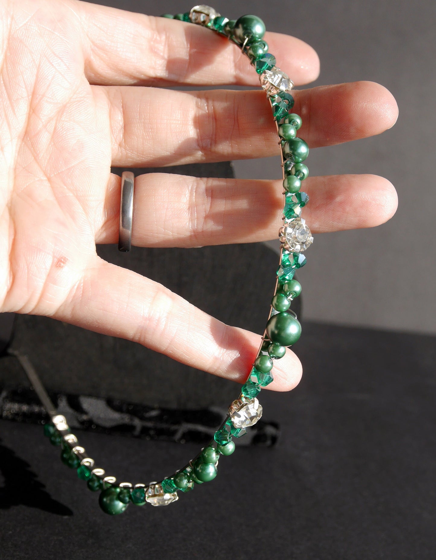 Peacock Green Pearl and Diamante Tiara Hair Accessory