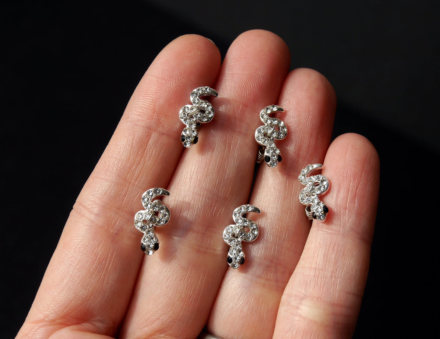 Mini Silver Snake Hair Grips, Snake Ballet Hair Pins, perfect for dancers, bridesmaids, to add a touch of gothic glam to wedding or prom hair.