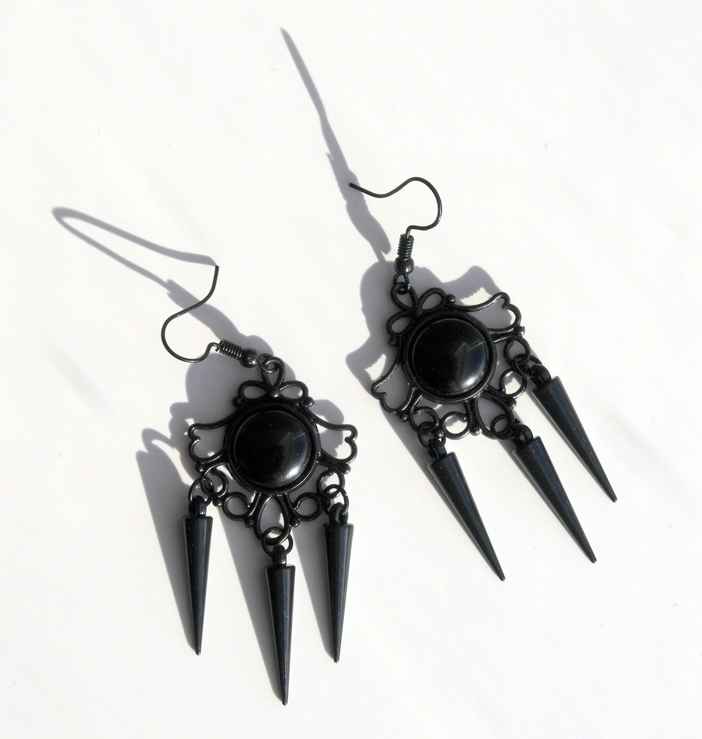 Gothic Black Spike Statement Filigree Earrings
