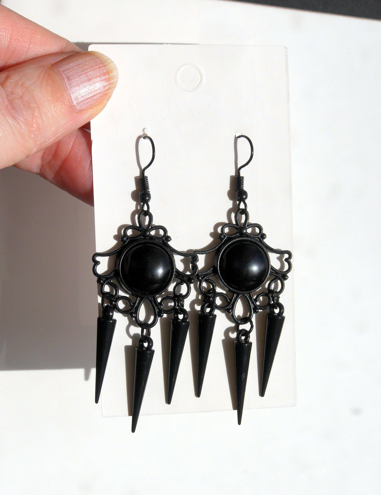 Gothic Black Spike Statement Filigree Earrings