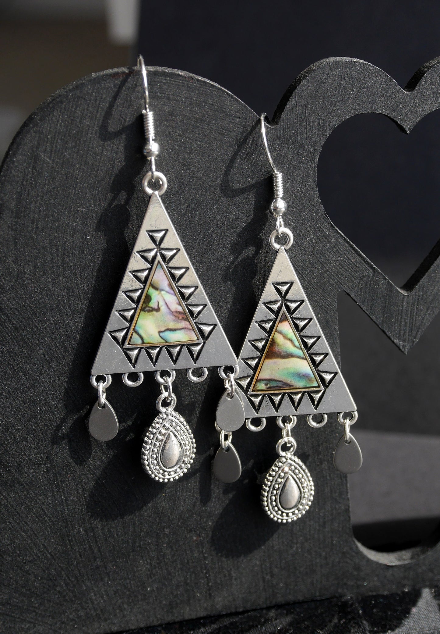 Silver and Mixed Green Colour Boho Statement Dangle Earrings (Ear Hook, Stud and Clip On)