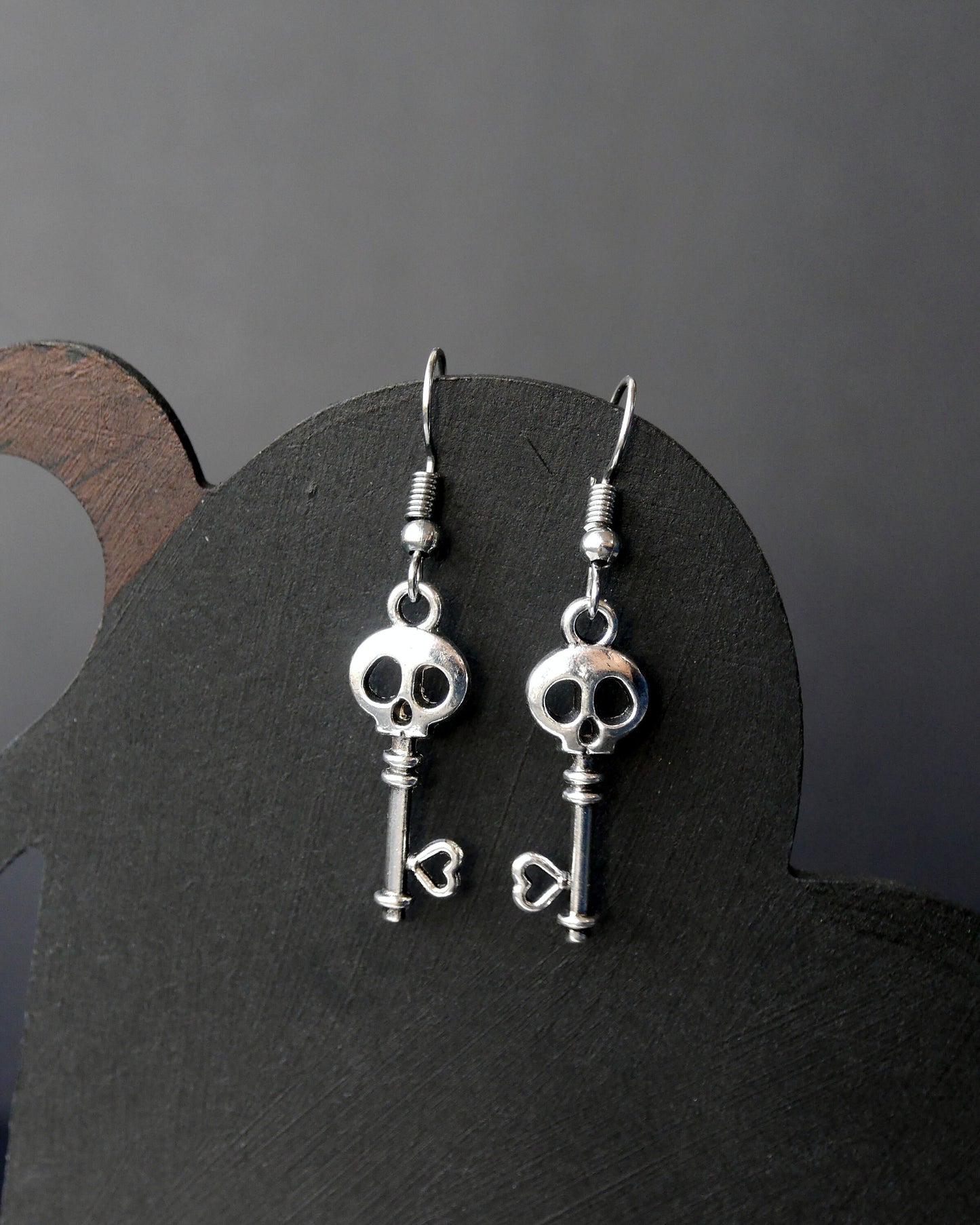 Small Skeleton Key Shaped Earrings (Ear Hook, Stud and Clip On)