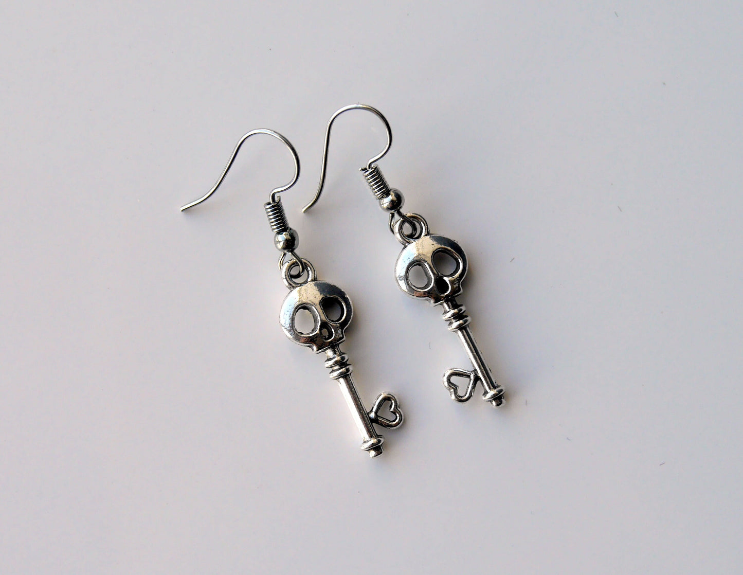 Small Skeleton Key Shaped Earrings (Ear Hook, Stud and Clip On)