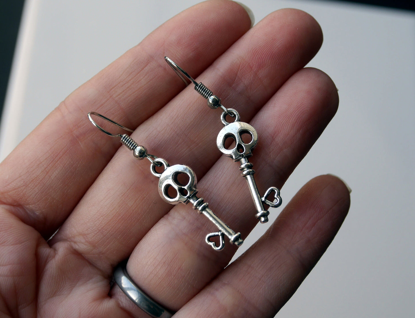Small Skeleton Key Shaped Earrings (Ear Hook, Stud and Clip On)