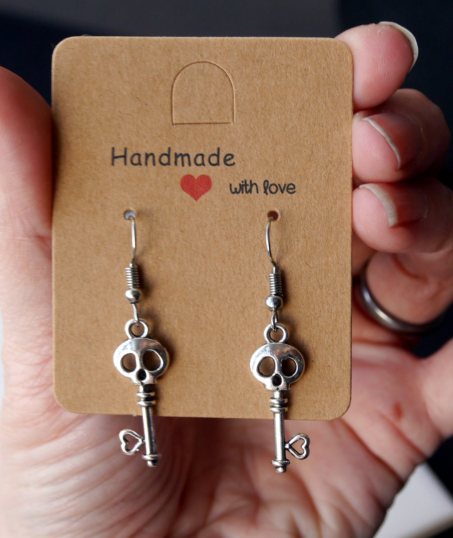 Small Skeleton Key Shaped Earrings (Ear Hook, Stud and Clip On)