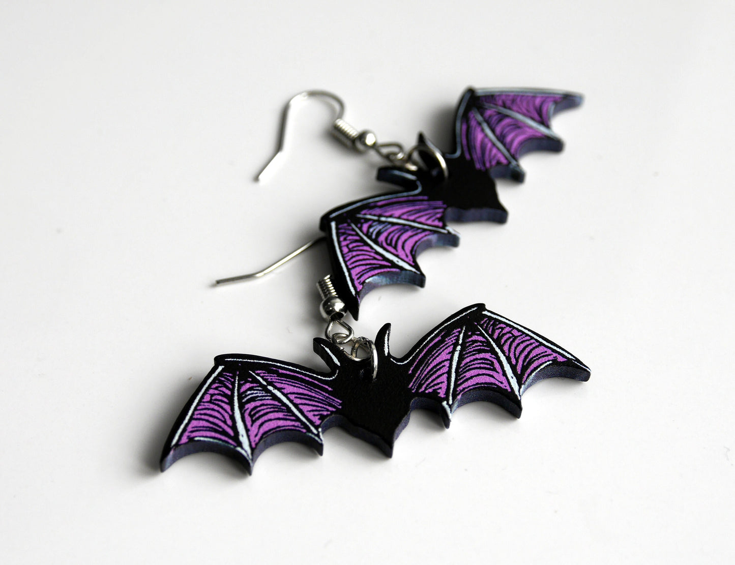 Whimsigoth Purple Bat Shaped Earrings (Ear Hook, Stud and Clip On)