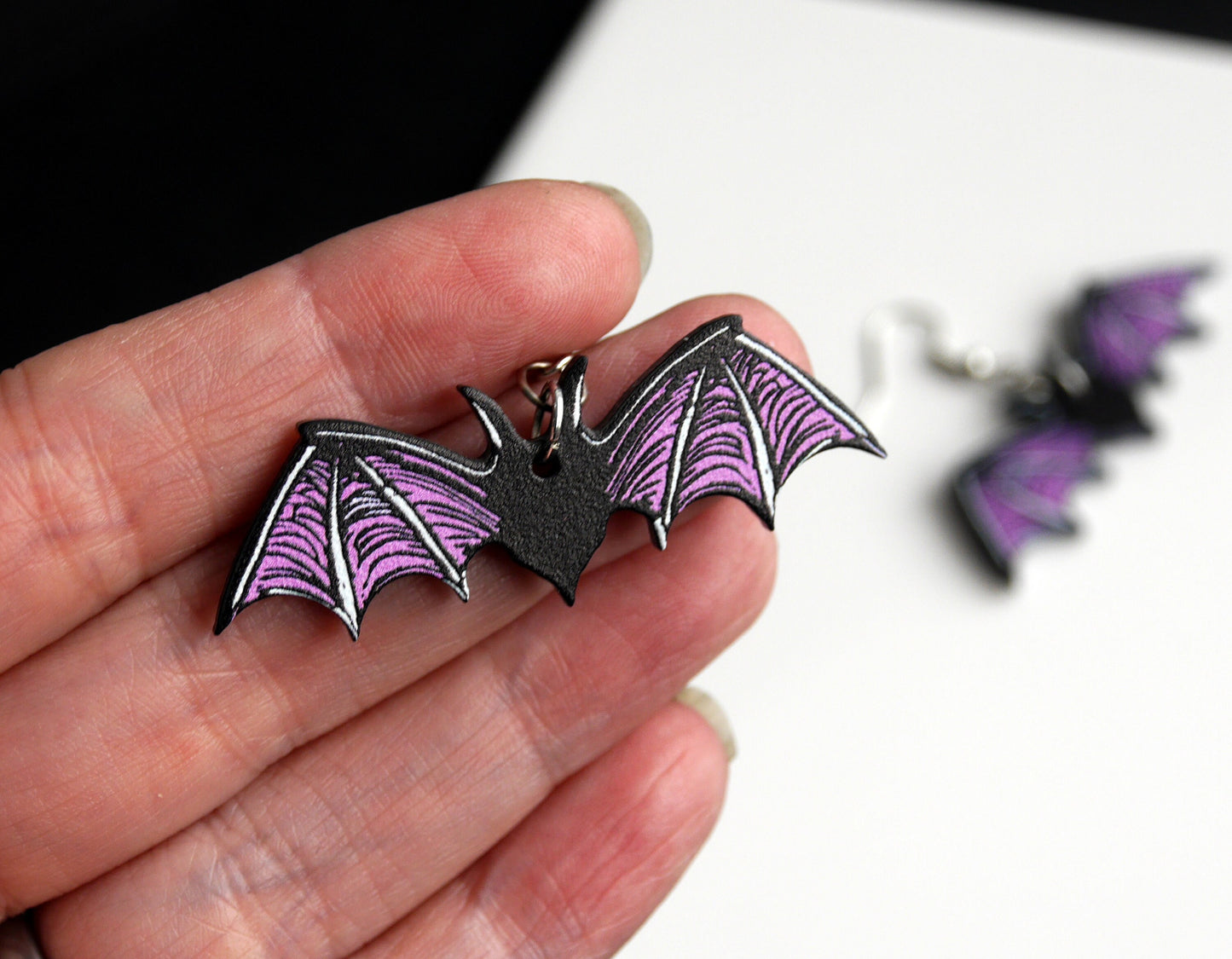 Whimsigoth Purple Bat Shaped Earrings (Ear Hook, Stud and Clip On)