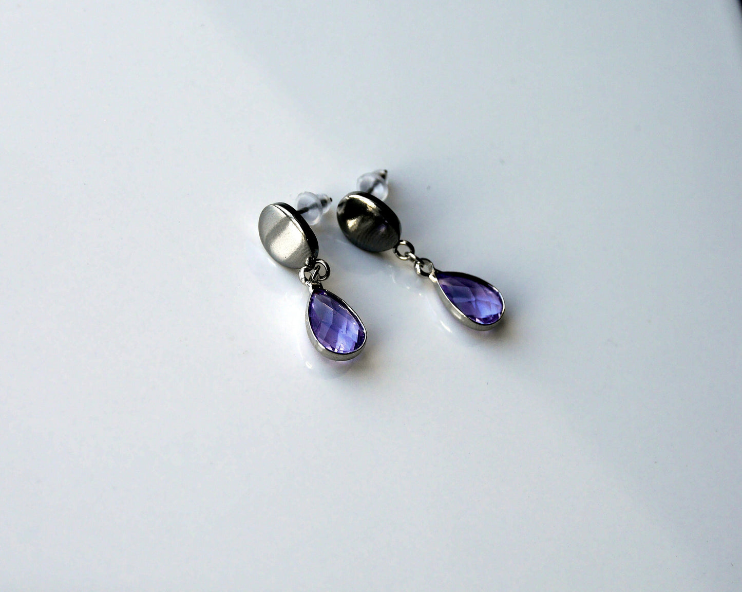 Silver Purple Stud Earrings