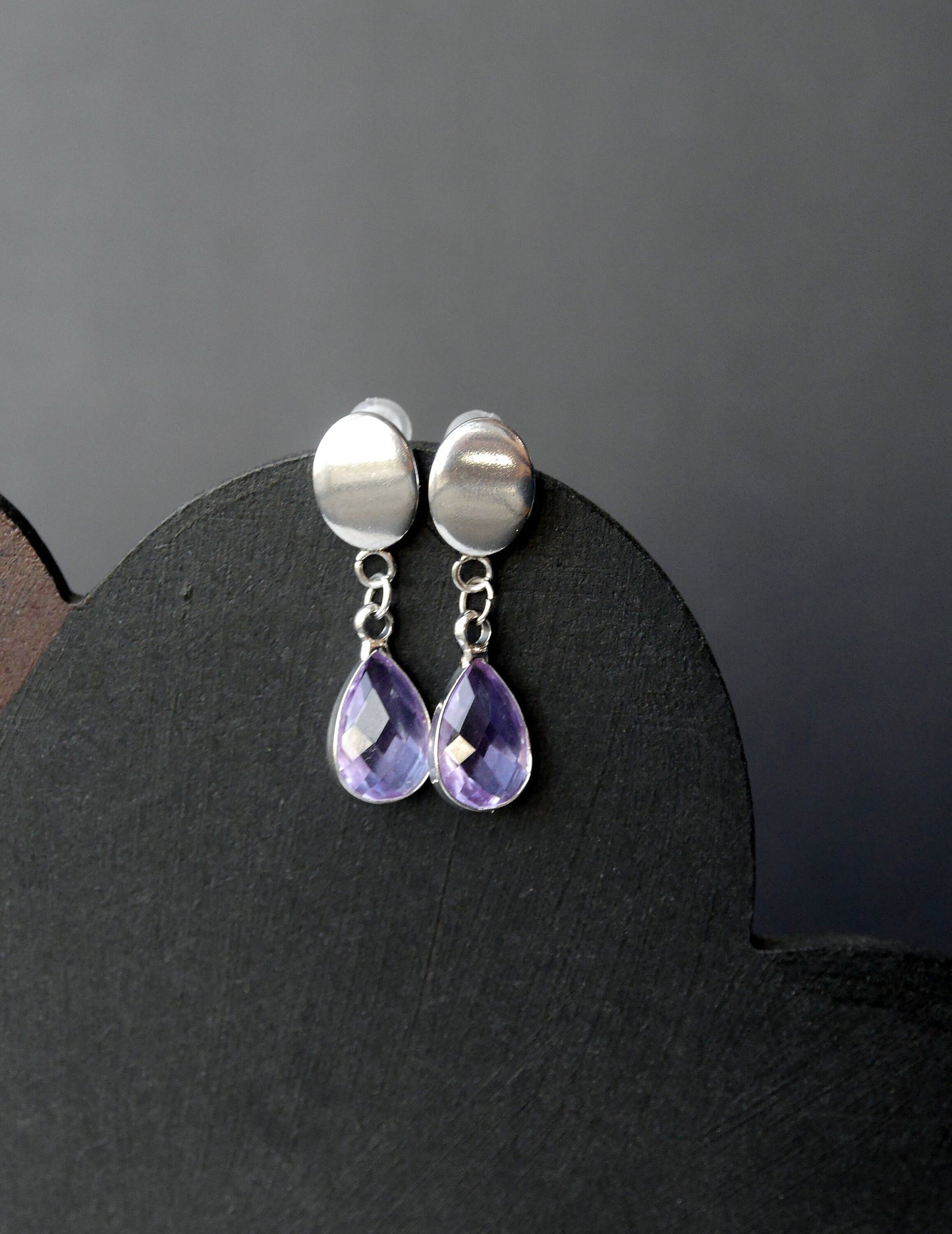 Silver Purple Stud Earrings