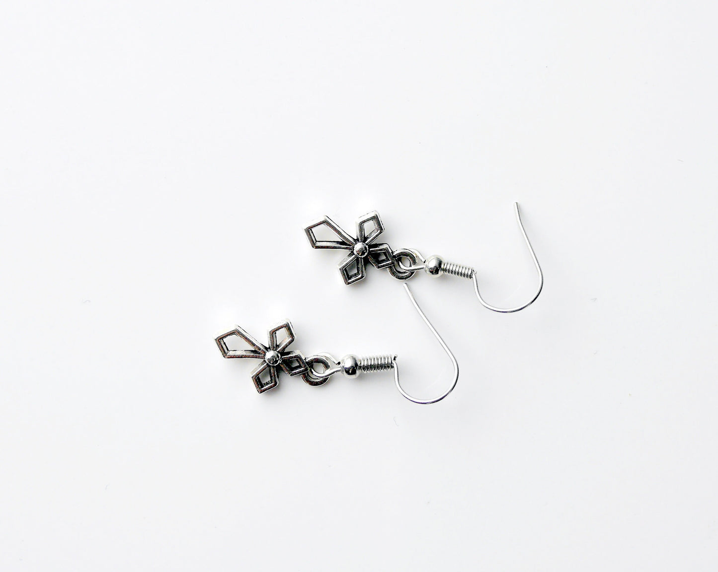 Silver Tone Holy Cross Shaped Earrings (Ear Hook, Stud or Clip On)