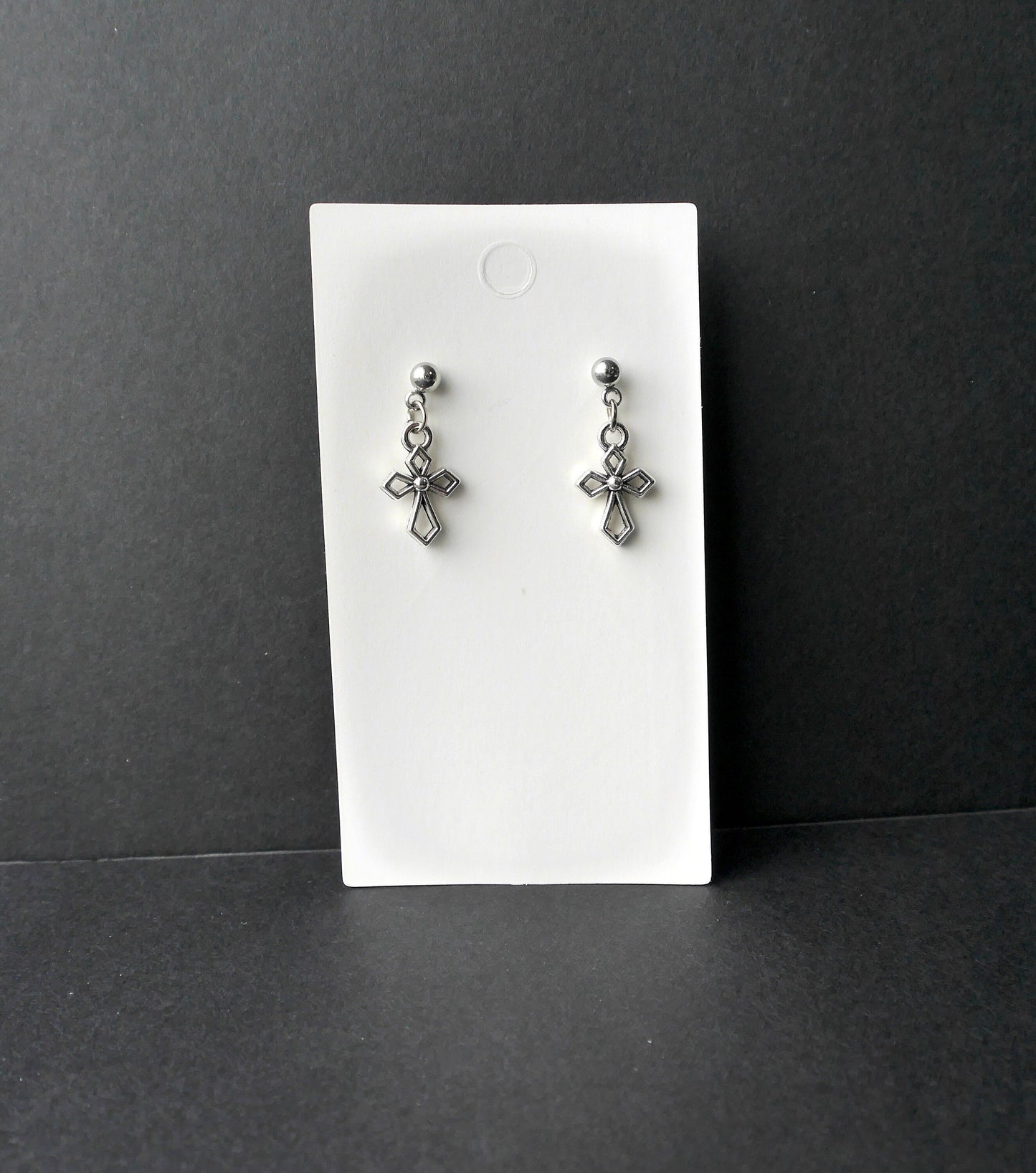 Silver Tone Holy Cross Shaped Earrings (Ear Hook, Stud or Clip On)