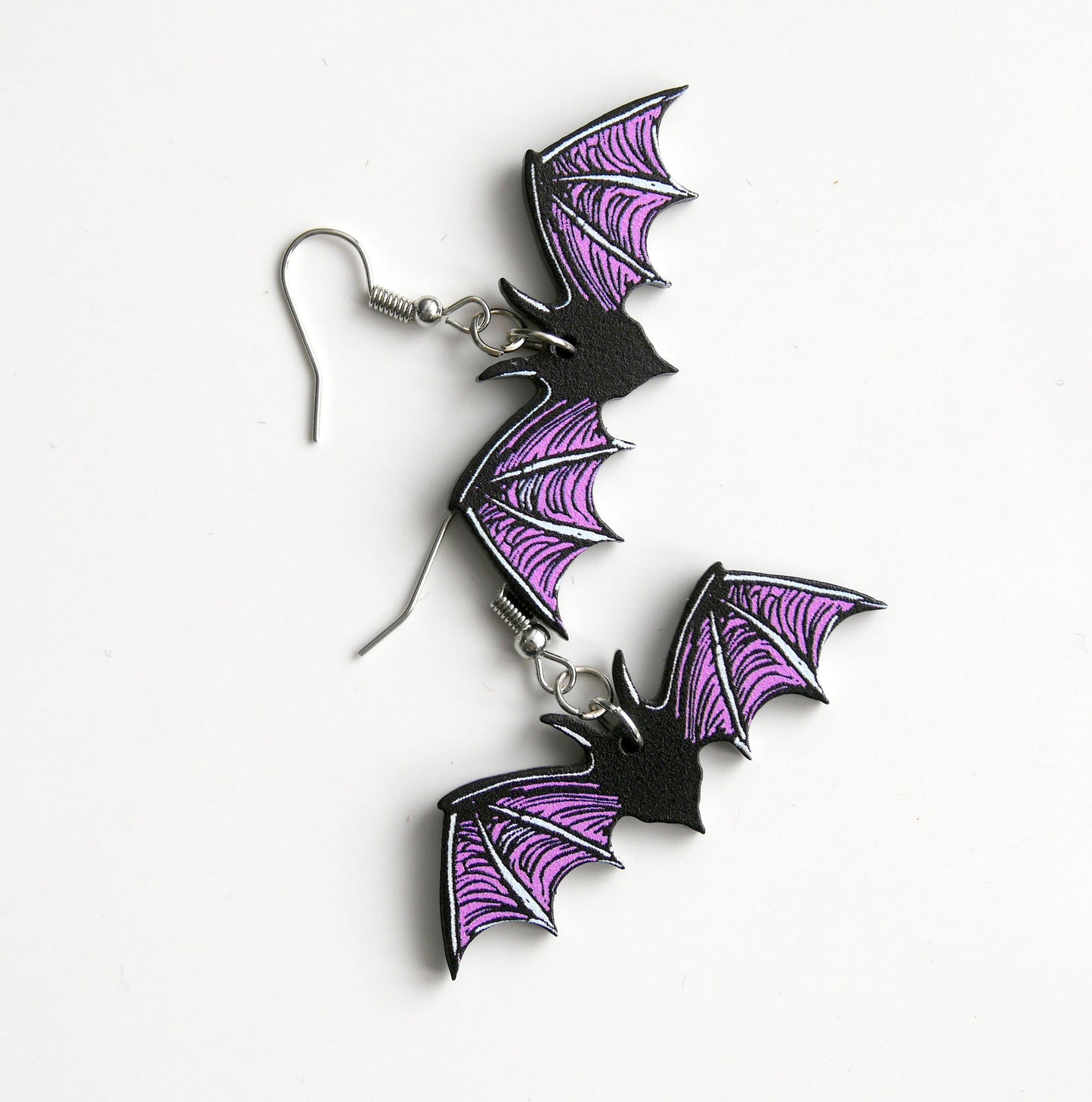 Whimsigoth Purple Bat Shaped Earrings (Ear Hook, Stud and Clip On)