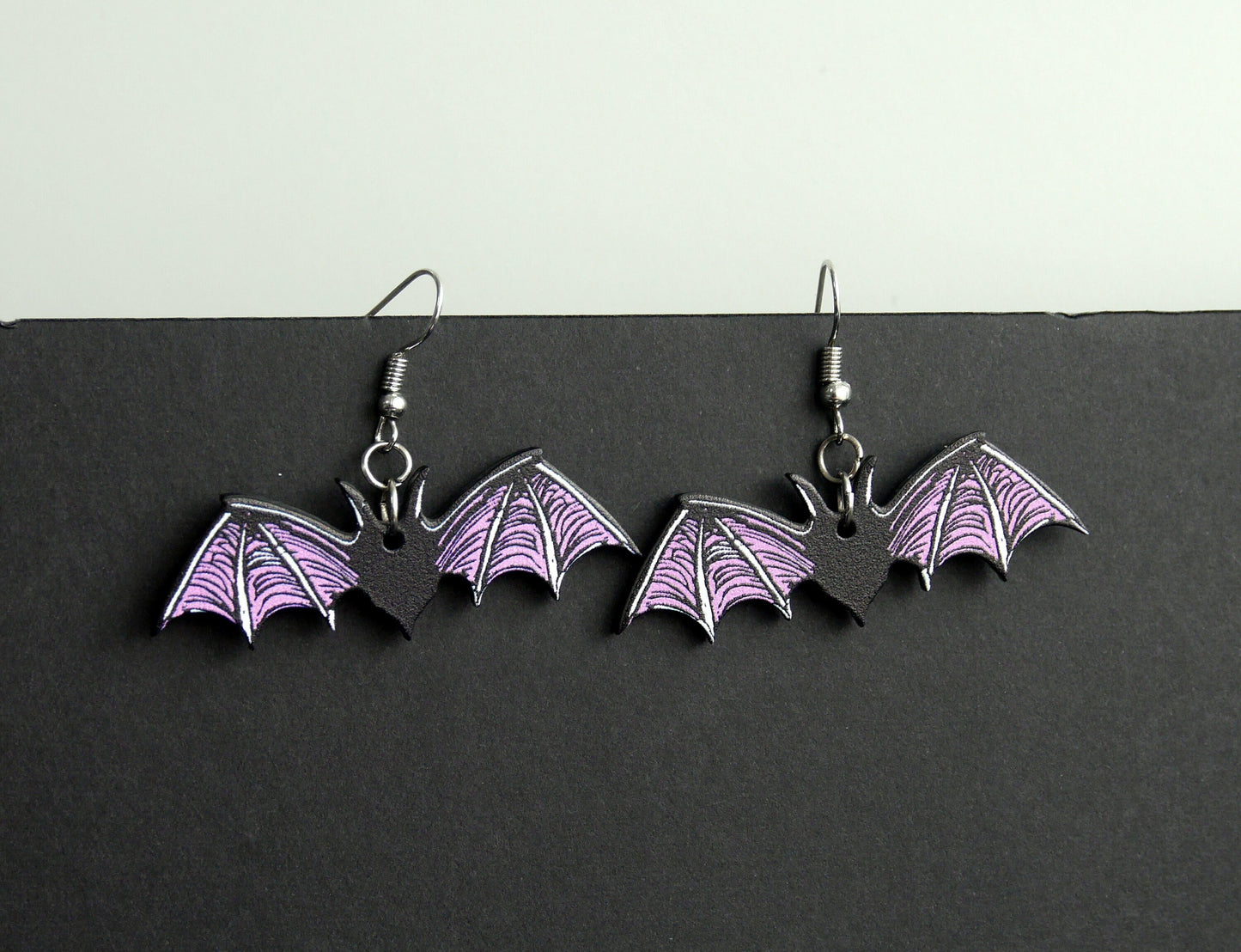 Whimsigoth Purple Bat Shaped Earrings (Ear Hook, Stud and Clip On)