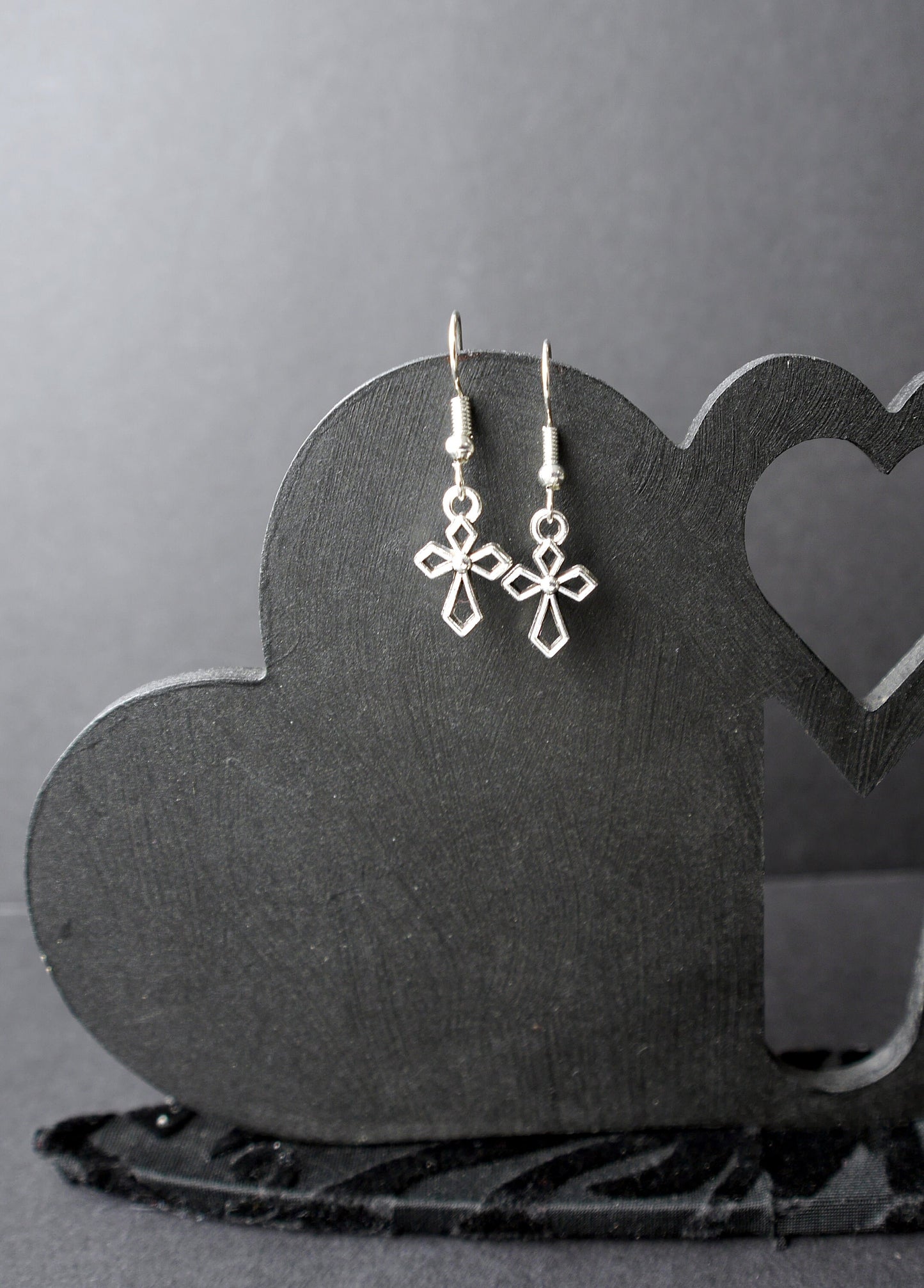 Silver Tone Holy Cross Shaped Earrings (Ear Hook, Stud or Clip On)