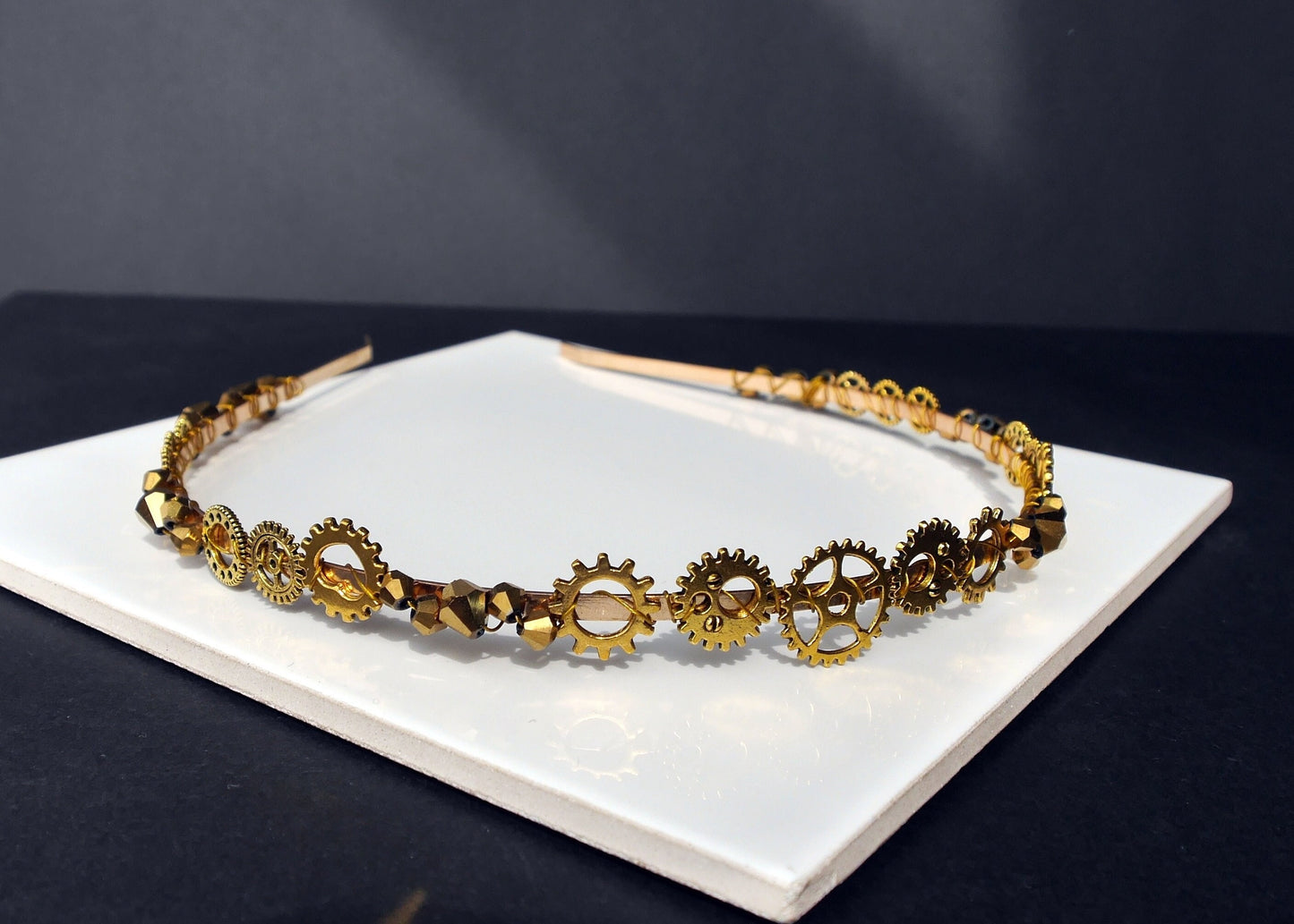 Gold Tone Industrial Style Steampunk Cog and Gear Bridal Tiara