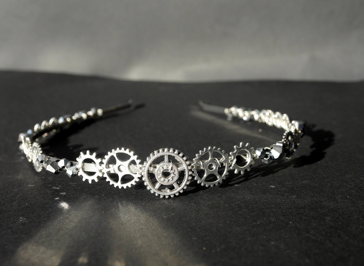 A Silver Tone Steampunk Cog and Gear Bridal Tiara, Steampunk Bride Headband, (3 mm thick) for a steampunk inspired wedding, perfect for a bride or bridesmaid.