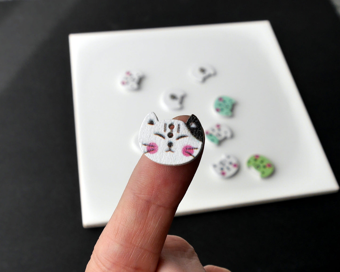 Kitty Cat Face Shaped Mini Wooden Fridge Magnets (Set of 5 Magnets)
