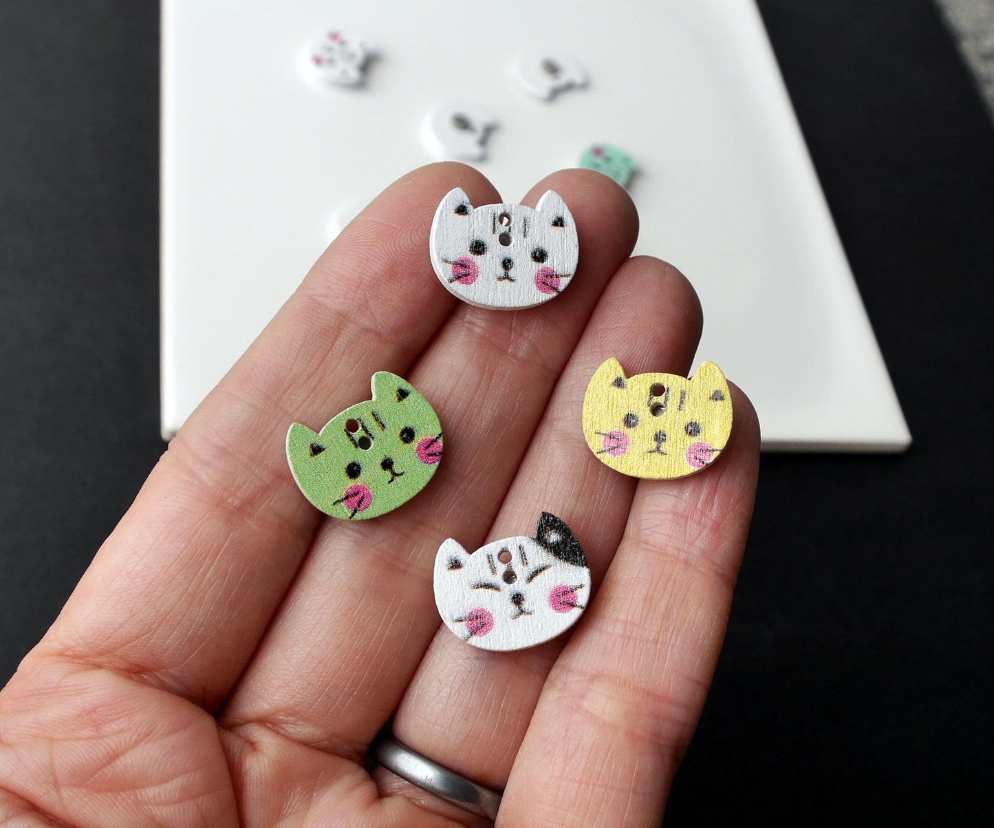 Kitty Cat Face Shaped Mini Wooden Fridge Magnets (Set of 5 Magnets)
