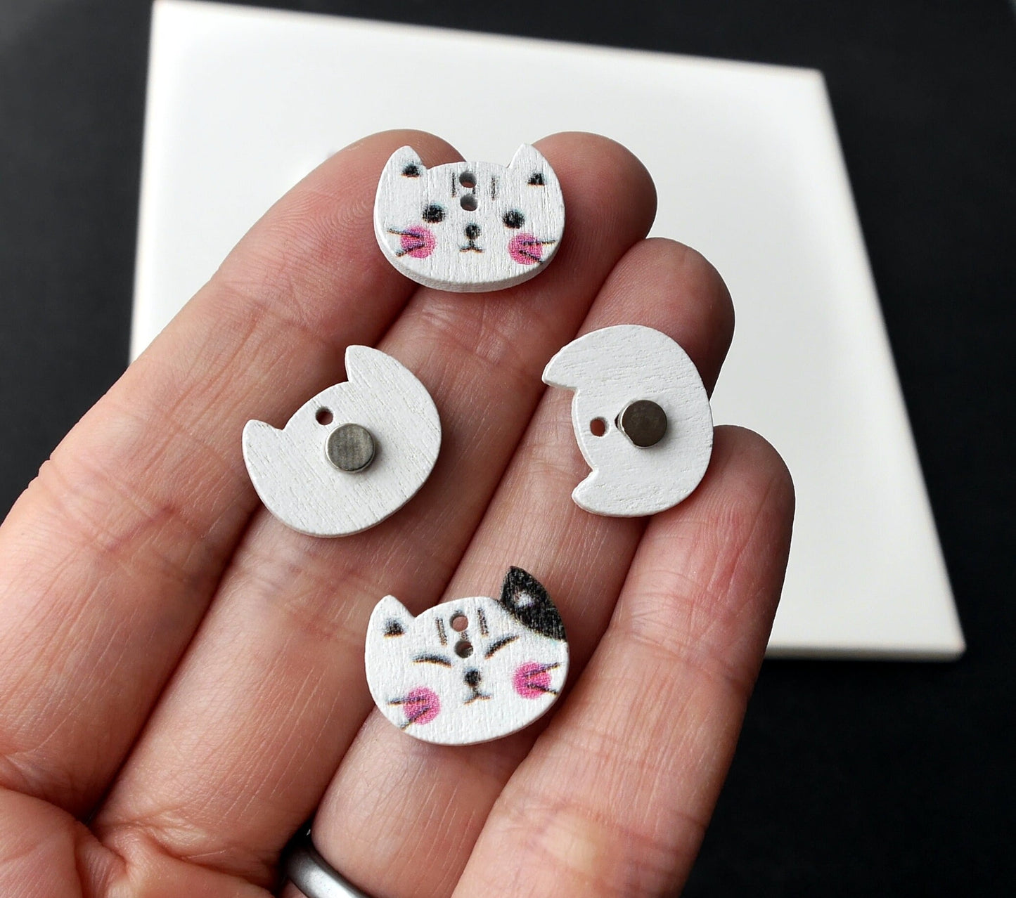 Kitty Cat Face Shaped Mini Wooden Fridge Magnets (Set of 5 Magnets)