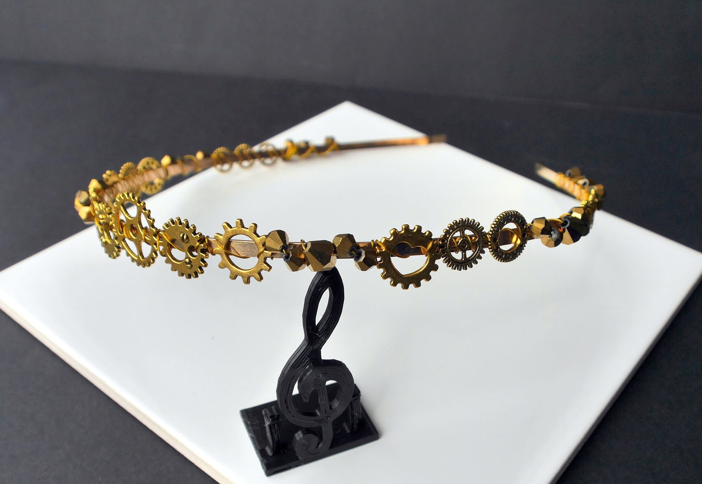 Gold Tone Industrial Style Steampunk Cog and Gear Bridal Tiara