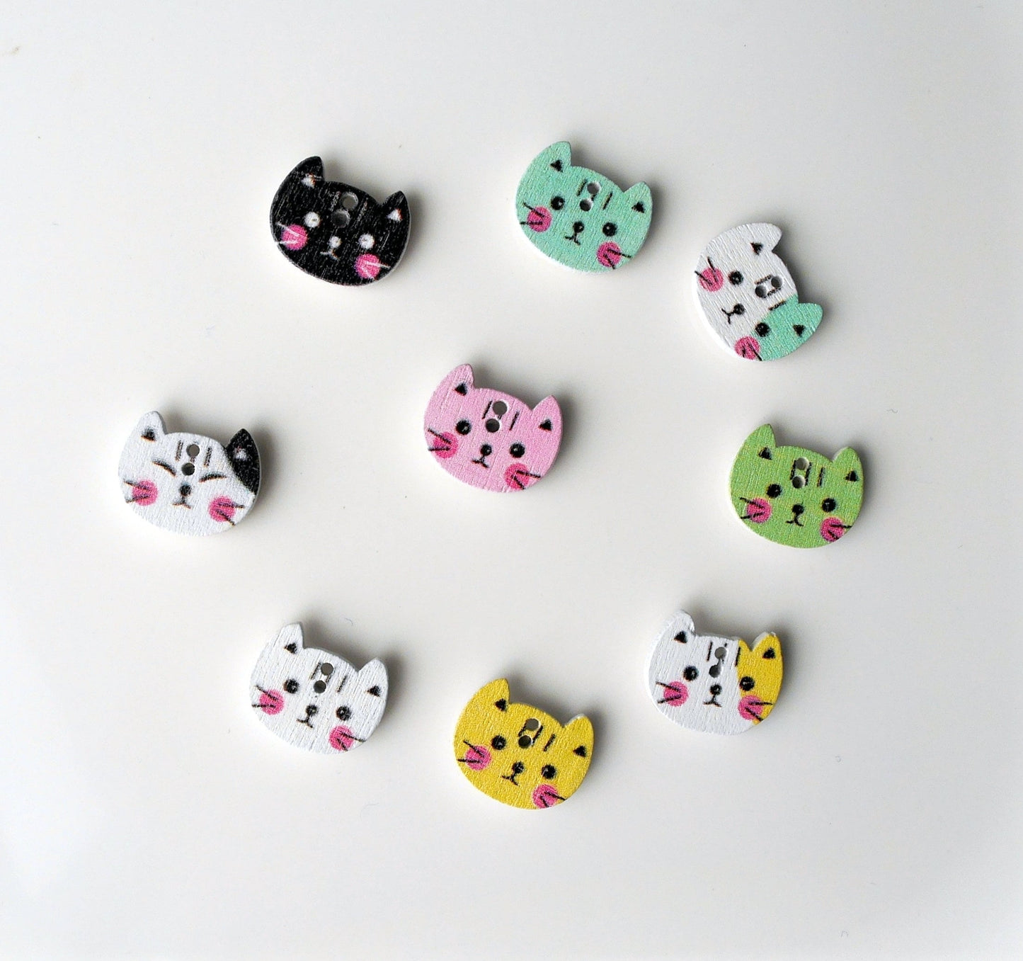Kitty Cat Face Shaped Mini Wooden Fridge Magnets (Set of 5 Magnets)
