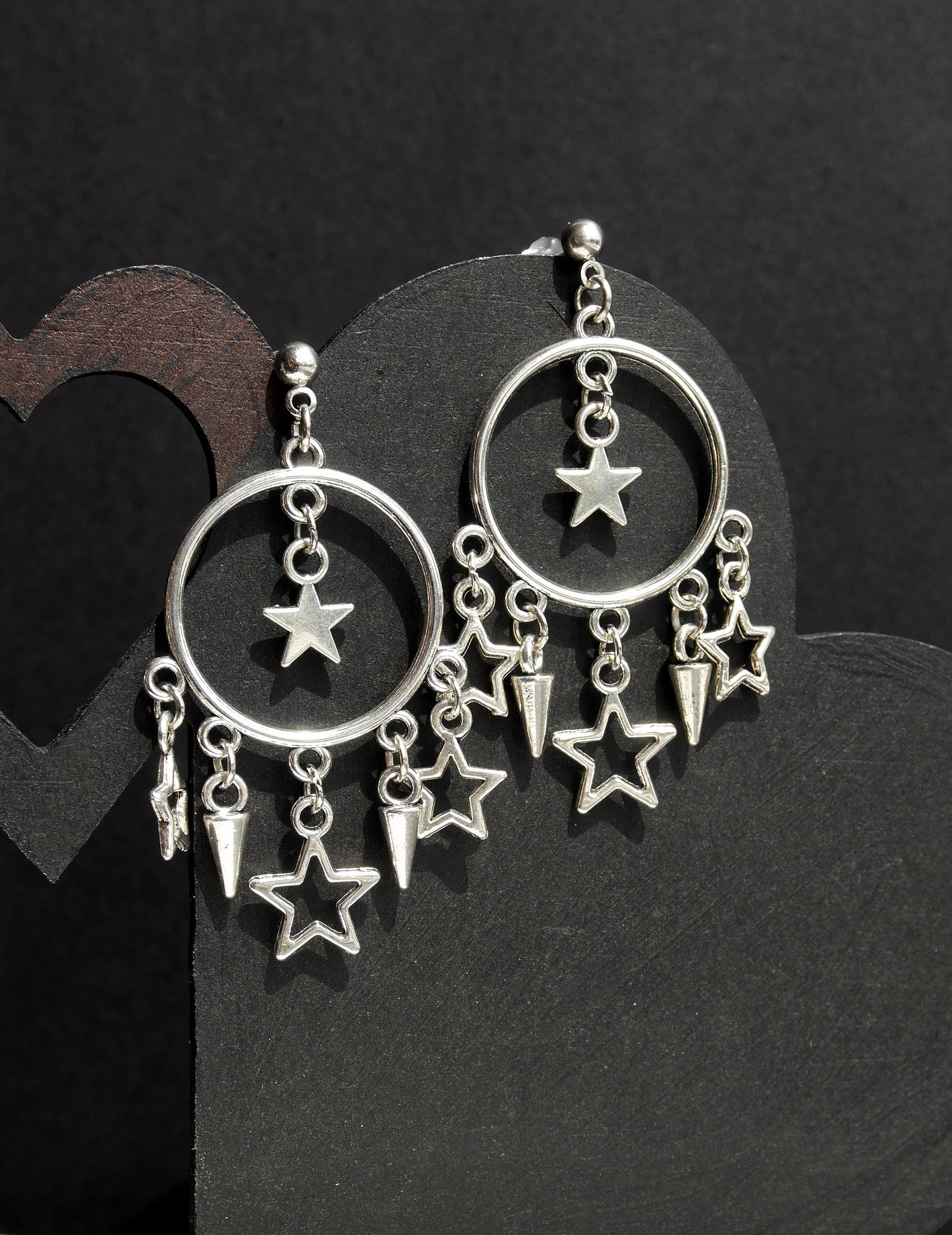 Silver Toned Hoop Stars and Spikes Style Earrings (Ear Hook, Stud and Clip On)
