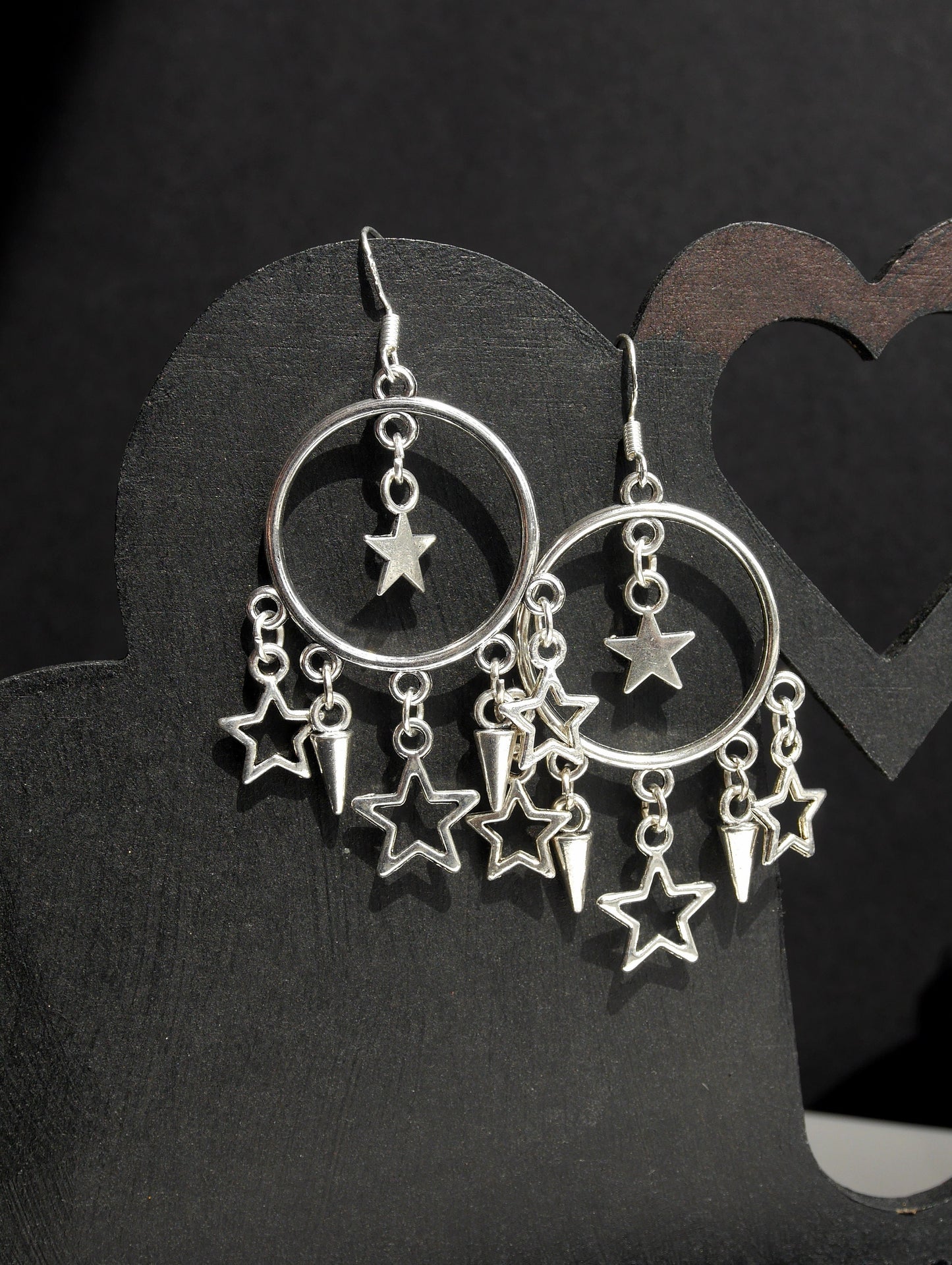 Silver Toned Hoop Stars and Spikes Style Earrings (Ear Hook, Stud and Clip On)