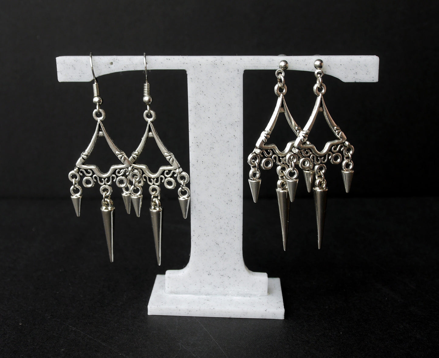 Silver Spike Filigree Earrings (Ear Stud, Hook and Clip On)