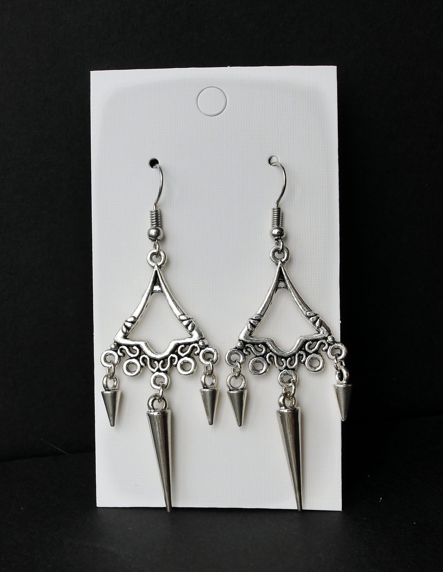 Silver Spike Filigree Earrings (Ear Stud, Hook and Clip On)