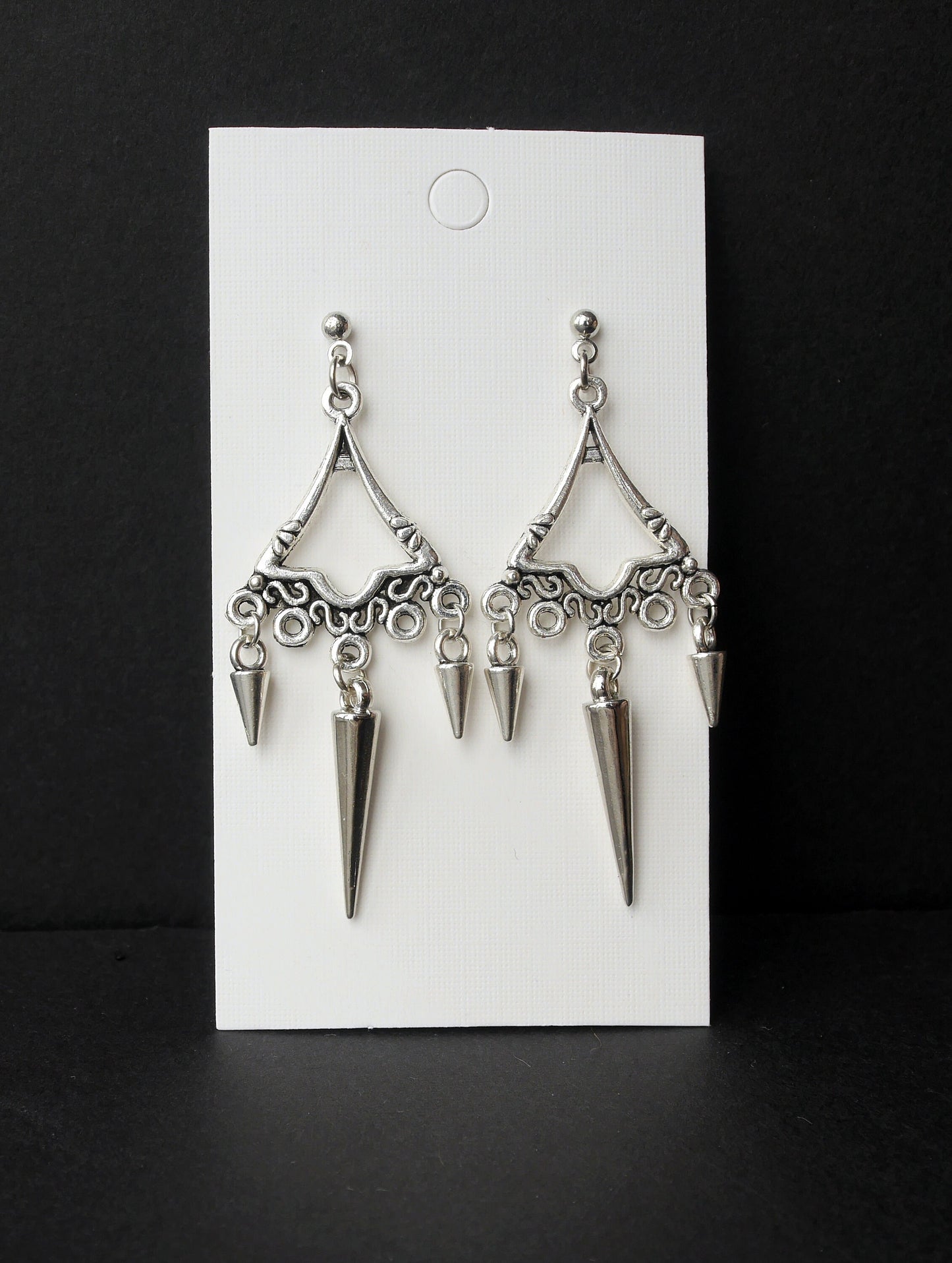 Silver Spike Filigree Earrings (Ear Stud, Hook and Clip On)