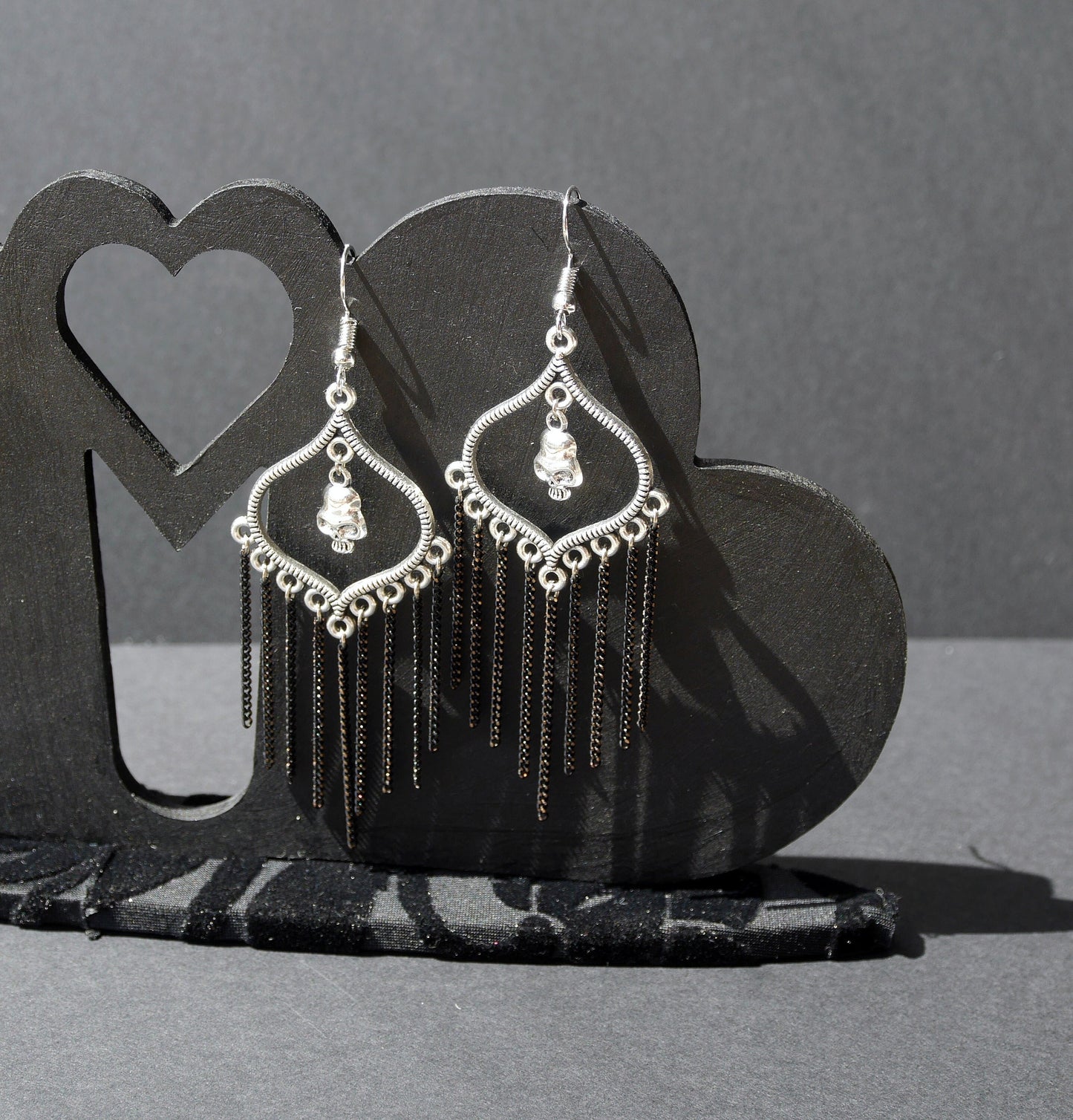 Gothic Silver Mini Skull and Chain Earrings