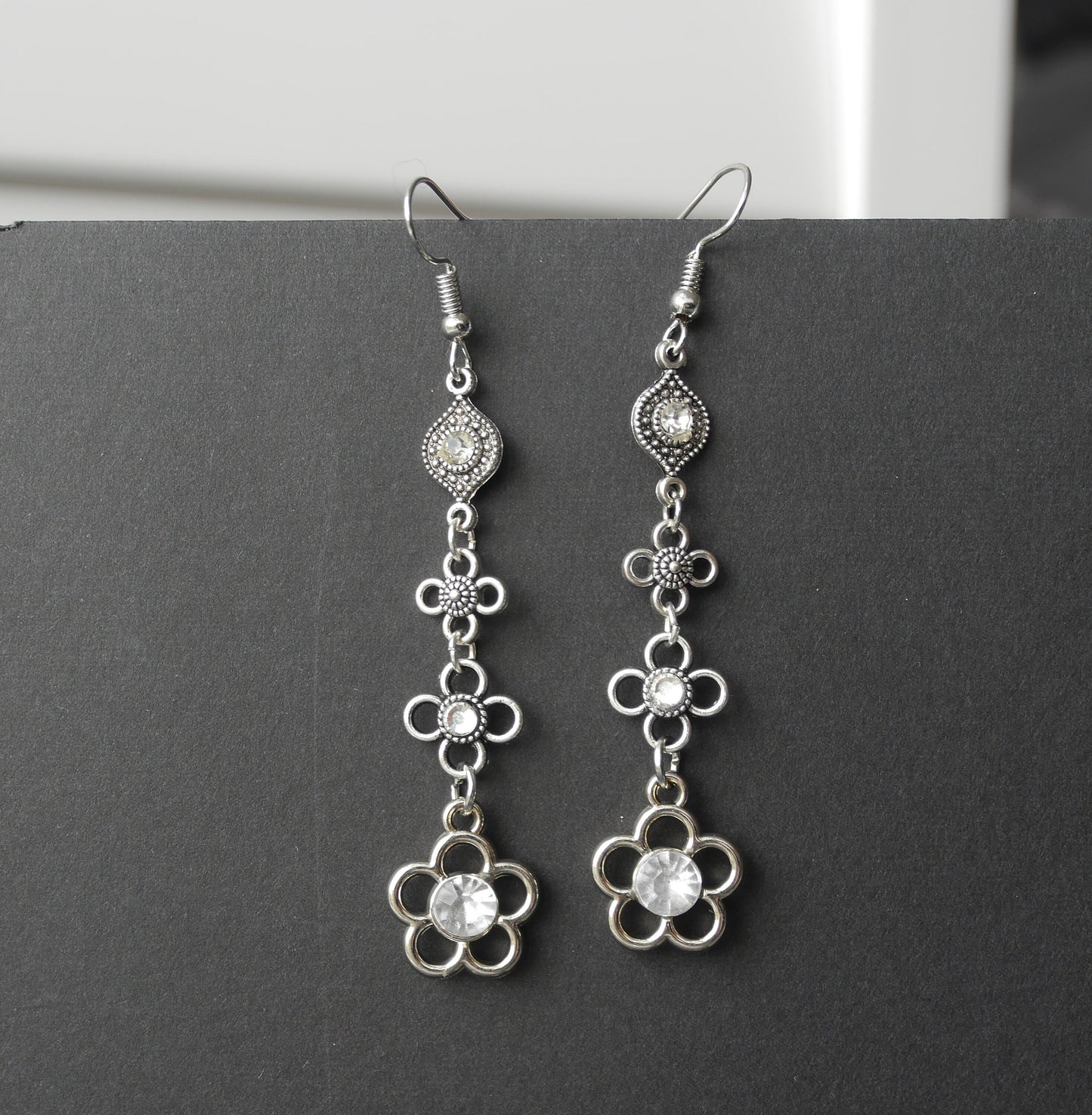 Daisy Flower Shaped Hanging Earrings (Ear Hook, Stud or Clip On)