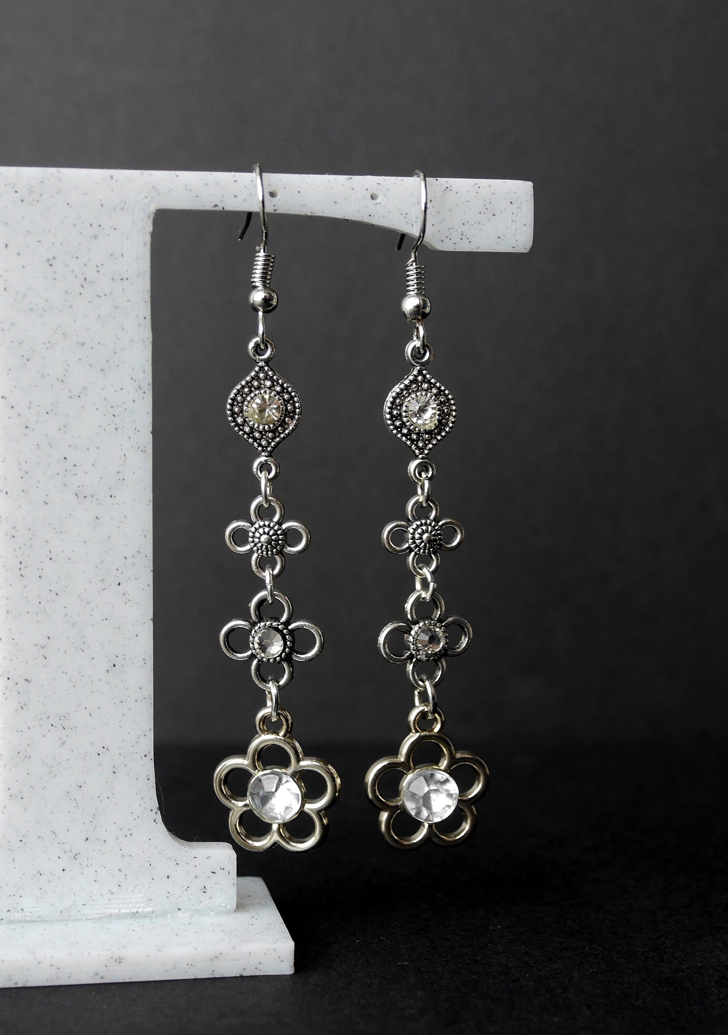 Daisy Flower Shaped Hanging Earrings (Ear Hook, Stud or Clip On)