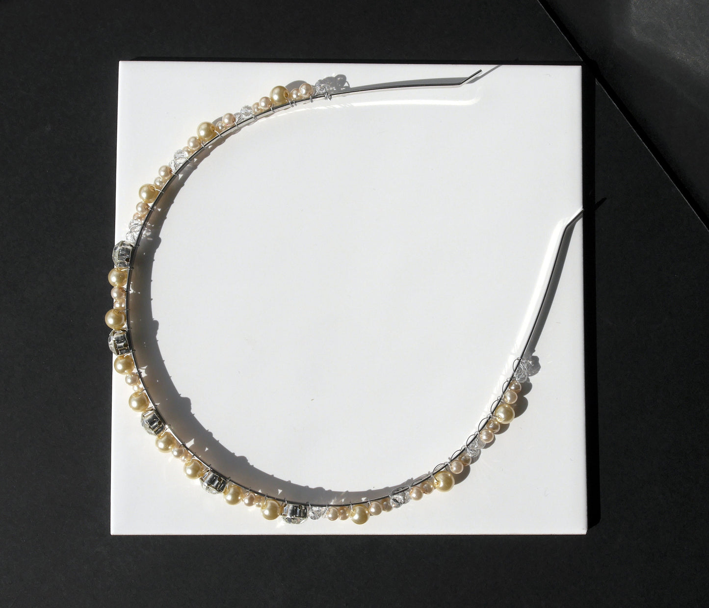 Pale Yellow Pearl and Diamante Tiara Hair Accessory