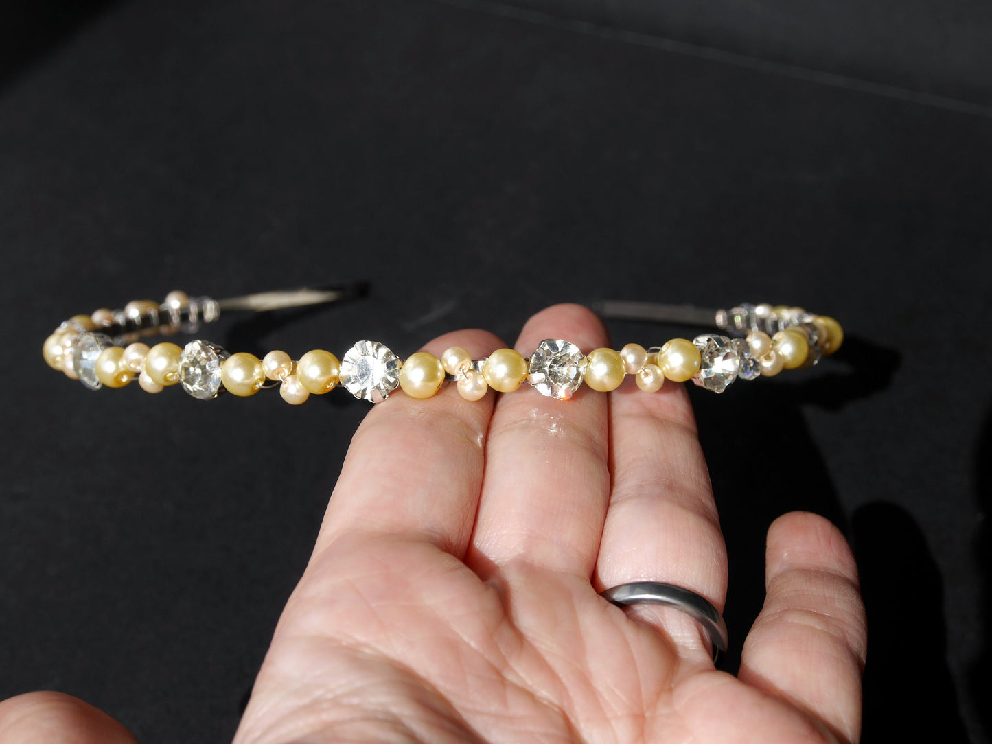 Pale Yellow Pearl and Diamante Tiara Hair Accessory