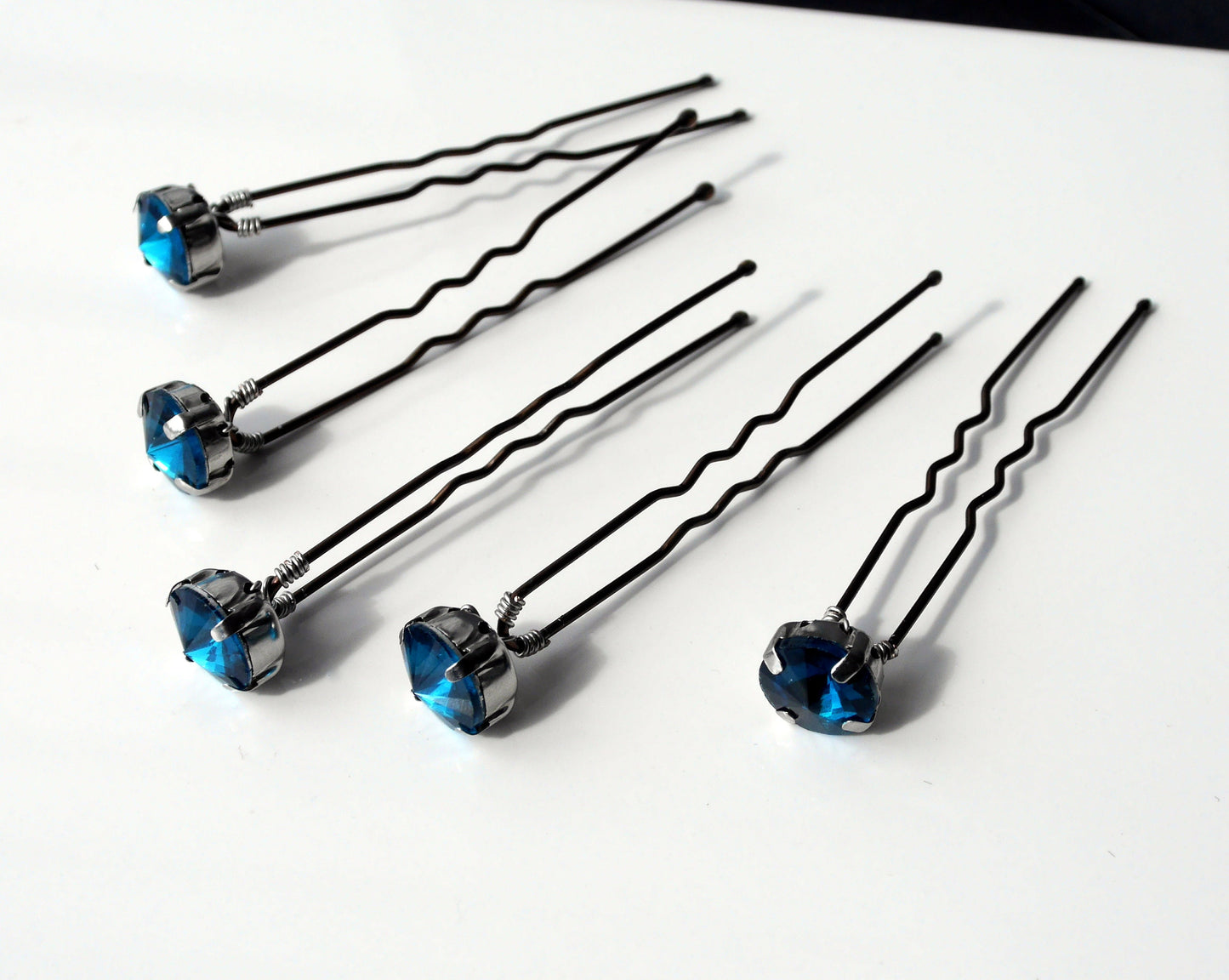 Teal Coloured Rhinestone Diamante Hair Pin Set (Set of 5 Pins)