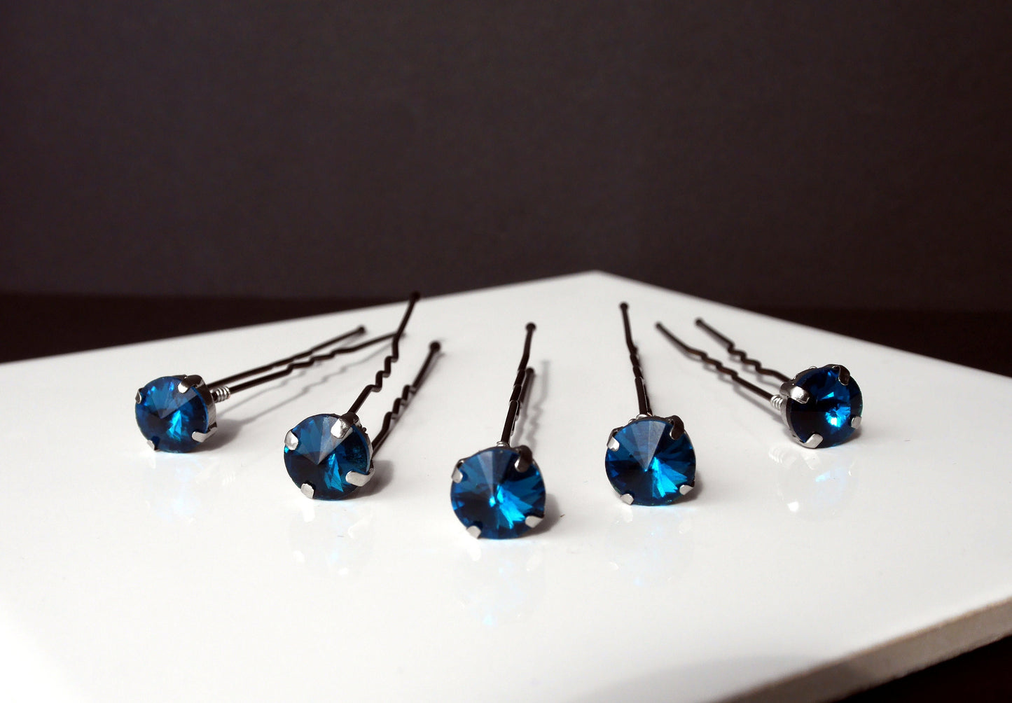 Teal Coloured Rhinestone Diamante Hair Pin Set (Set of 5 Pins)
