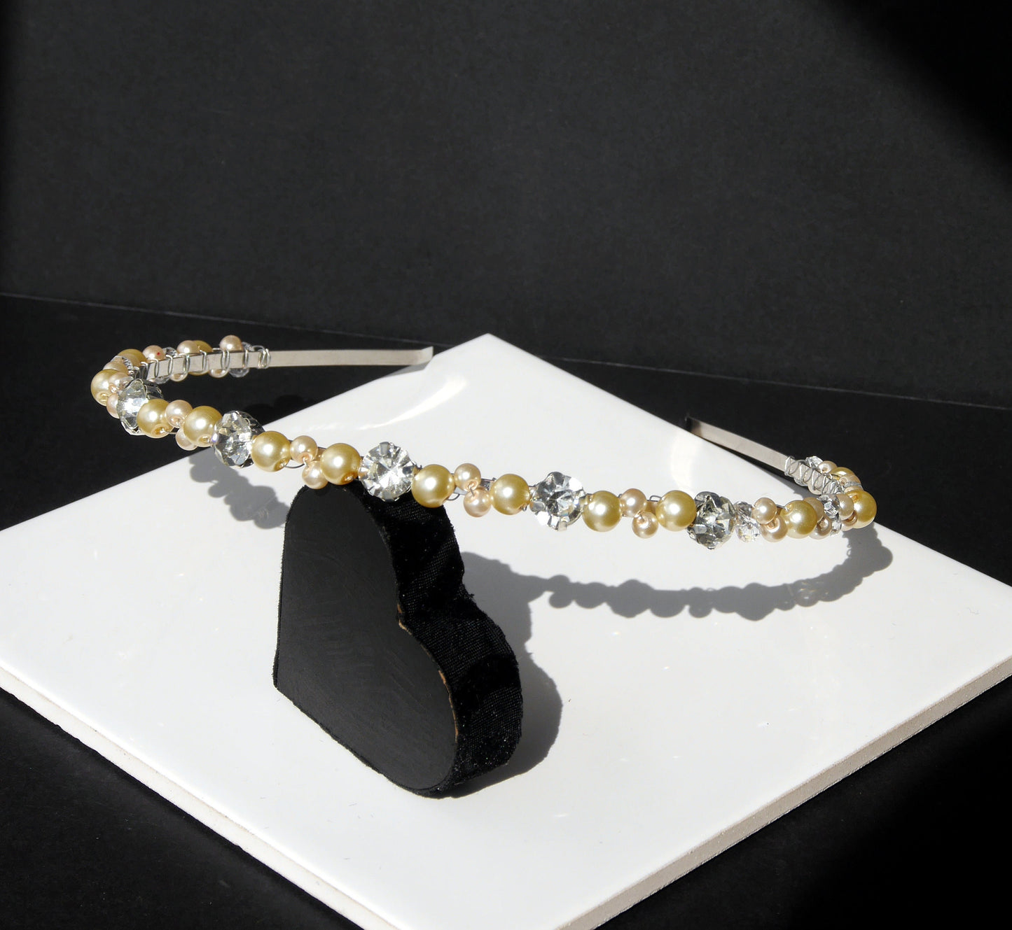Pale Yellow Pearl and Diamante Tiara Hair Accessory