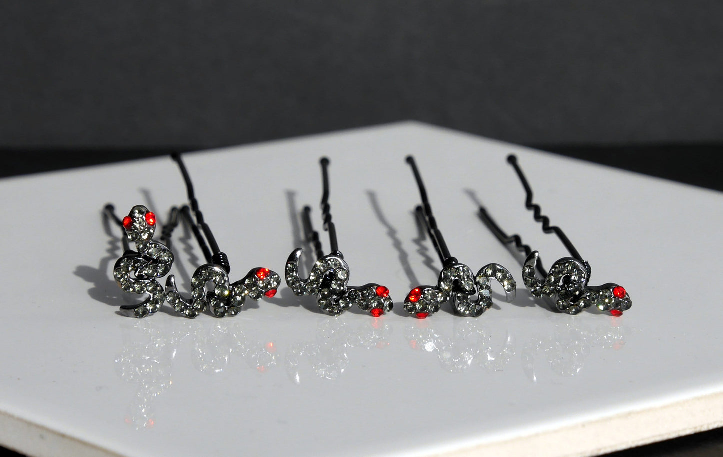 Mini Silver Snake Hair Grips, Snake Ballet Hair Pins, perfect for dancers, bridesmaids, to add a touch of gothic glam to wedding or prom hair.