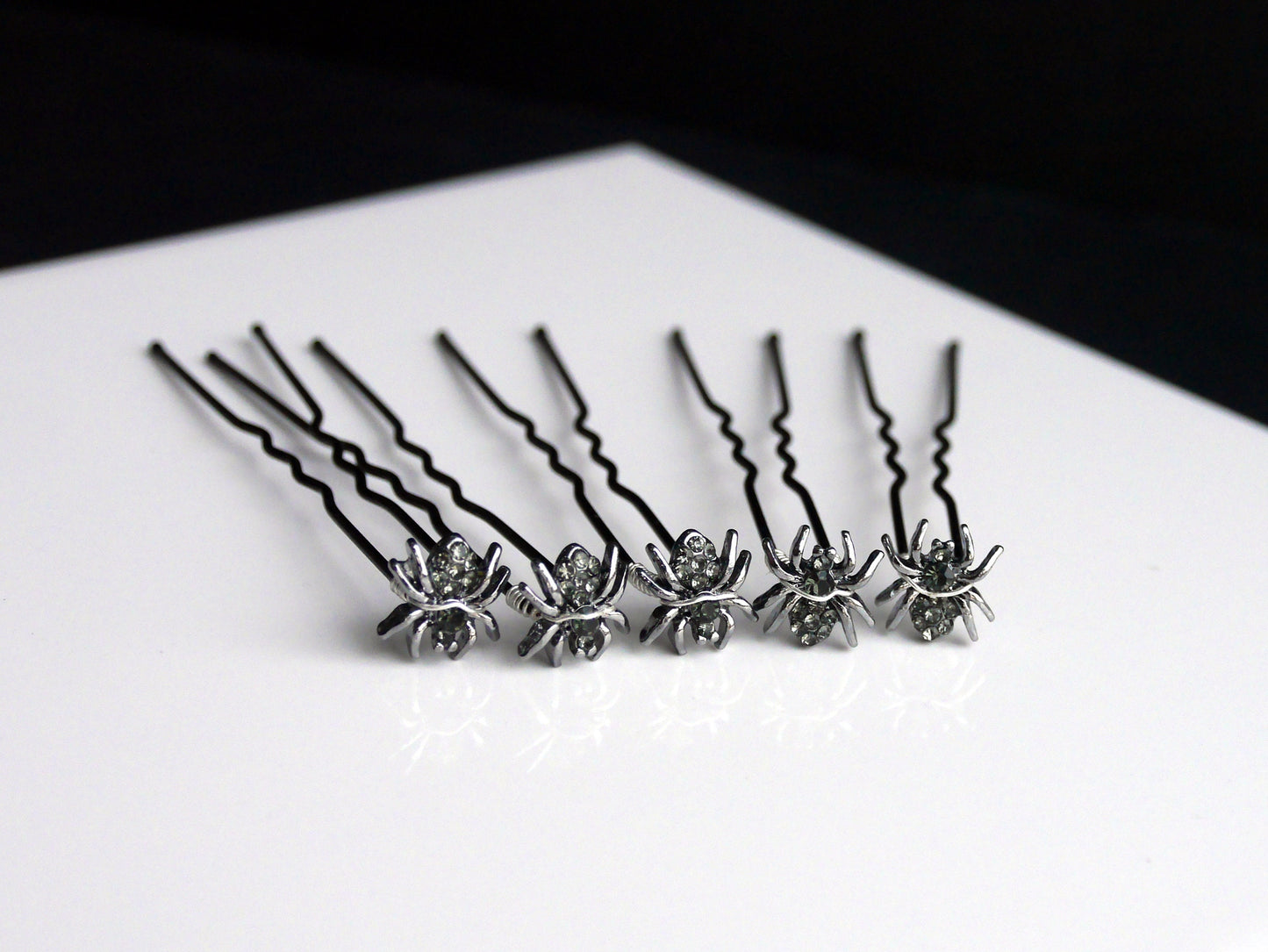 Black and Silver Shaped Mini Spider Hair Pins (Set of 5)