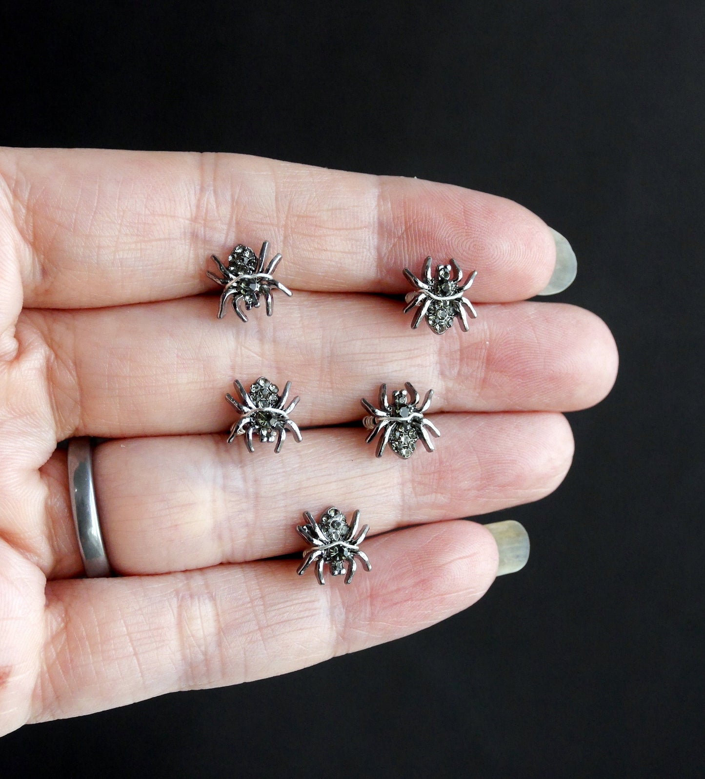 Black and Silver Shaped Mini Spider Hair Pins (Set of 5)
